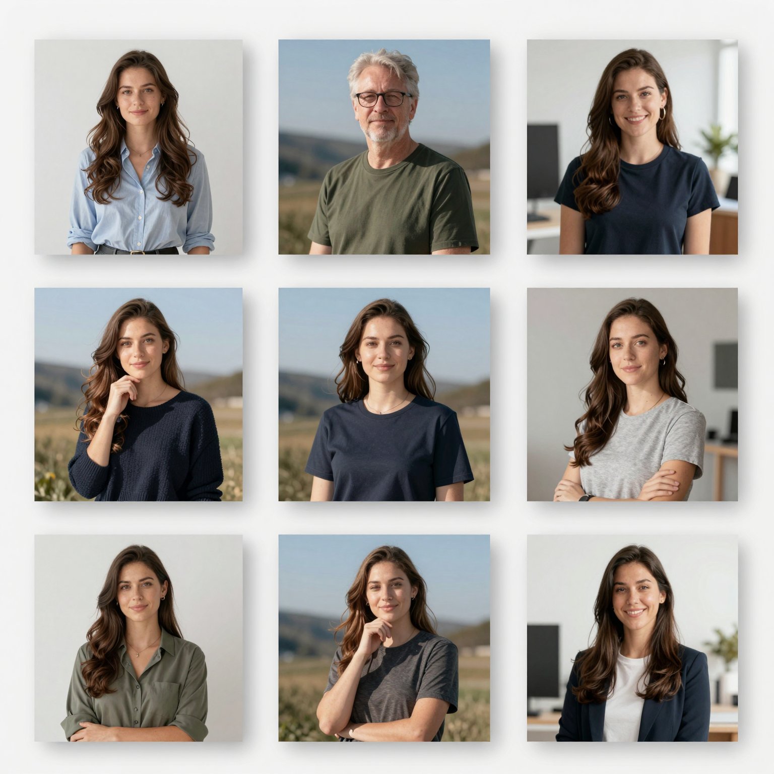 Grid of nine team headshots with matching backgrounds