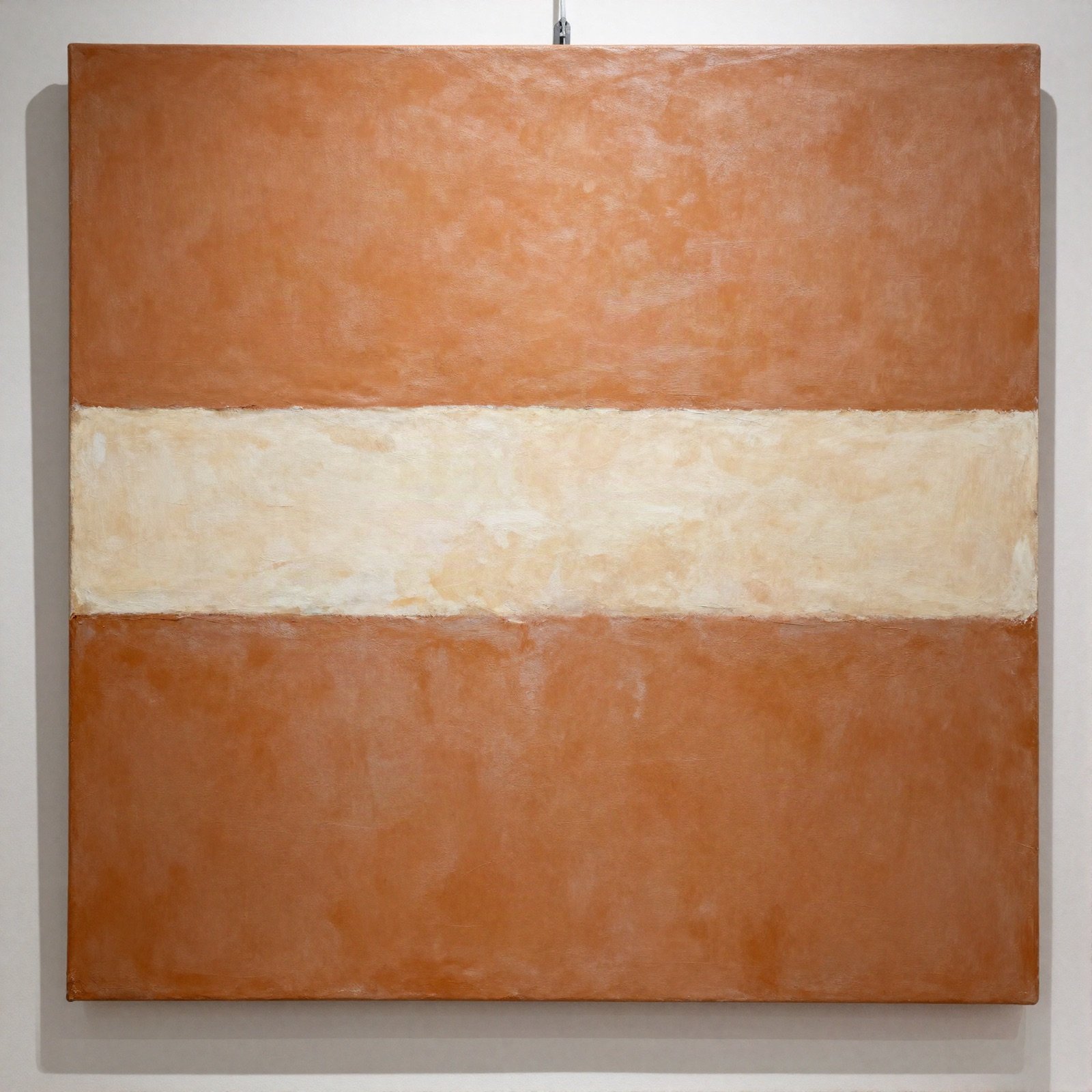 Textured abstract painting in rust and cream bands
