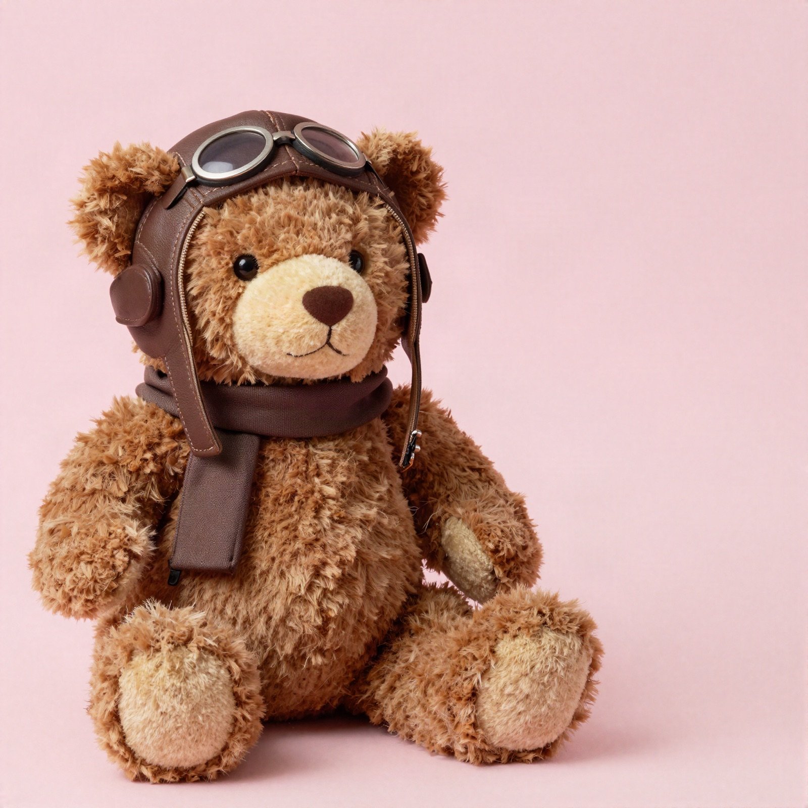 Teddy bear in an aviator cap and scarf