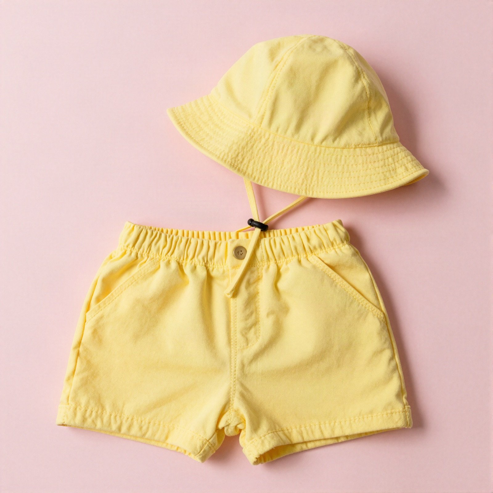 Yellow baby shorts and sun hat set