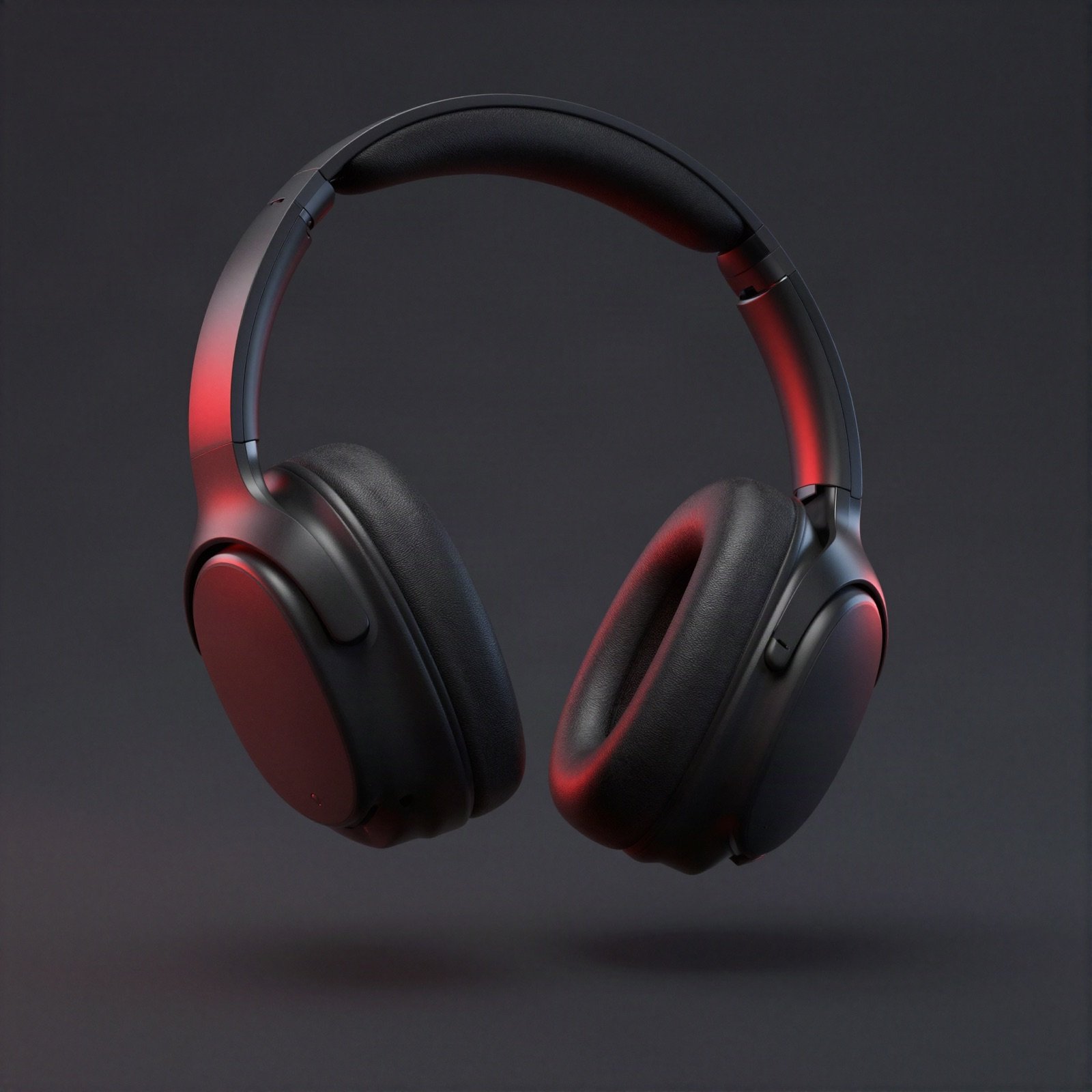 Black wireless over-ear headphones with red ear cups on a dark background