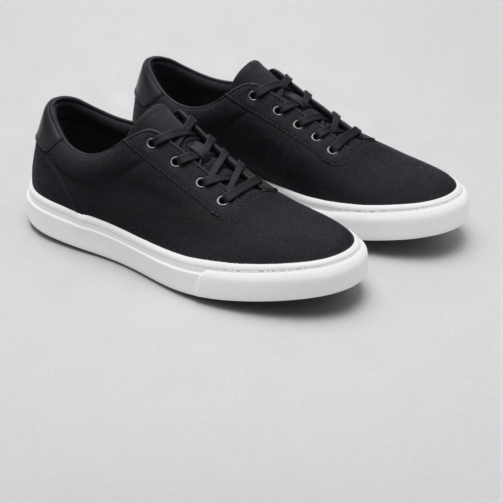 Black sneakers with white soles