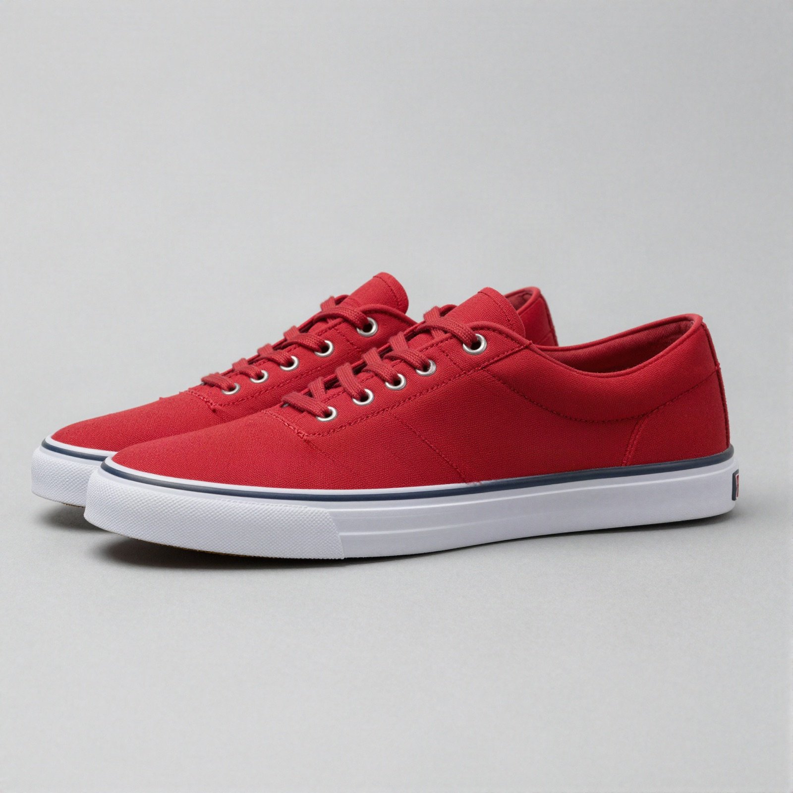 Red canvas sneakers with white soles