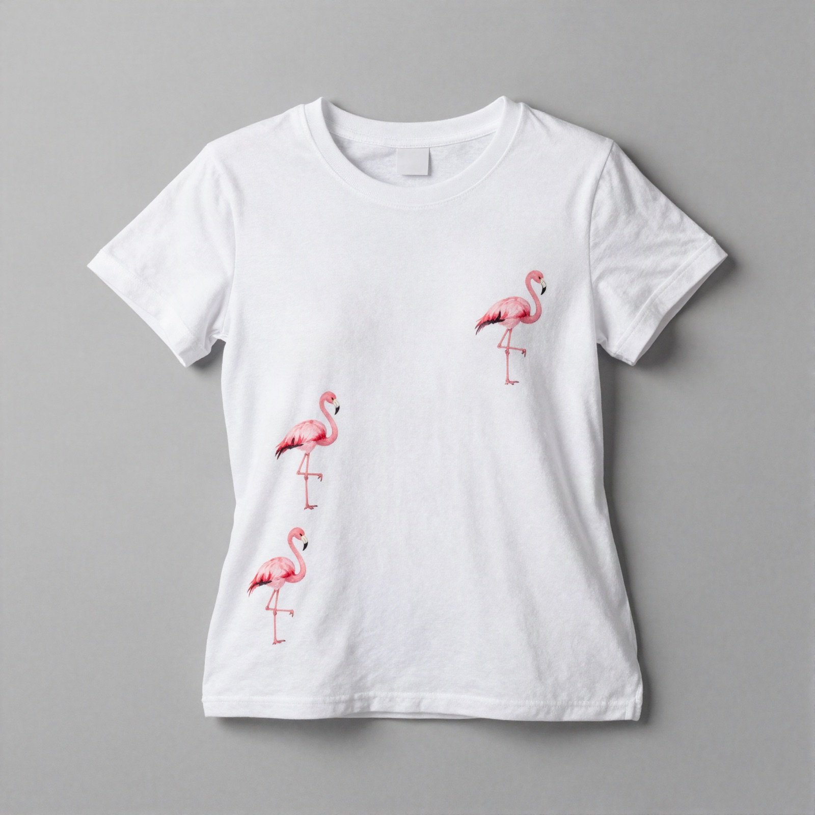 White t-shirt with flamingo prints