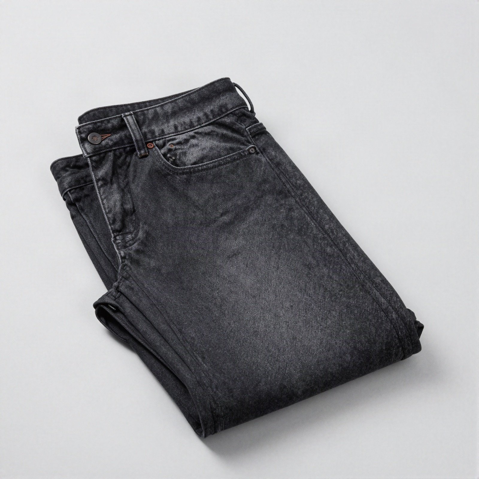 Folded dark gray jeans