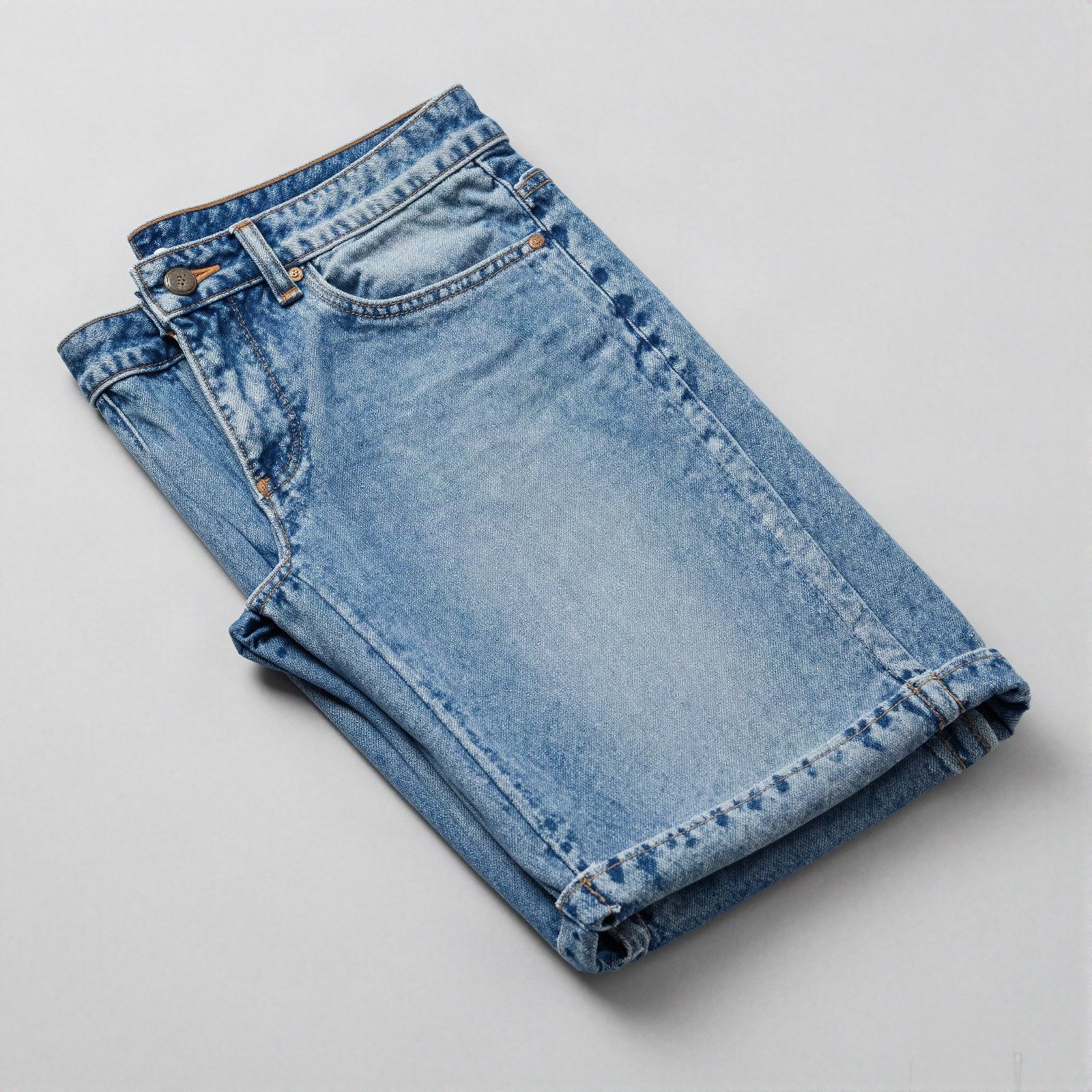 Folded faint washed light blue jeans