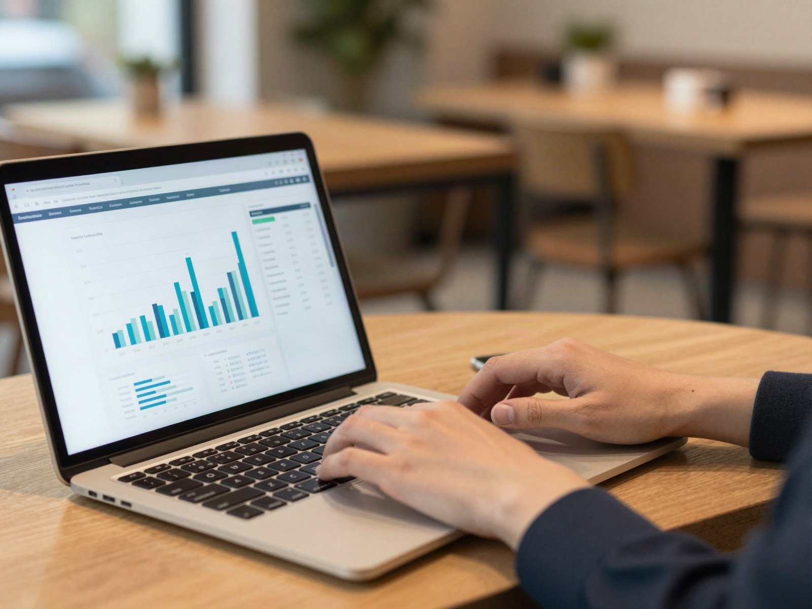 Analyst reviewing sales charts on a laptop