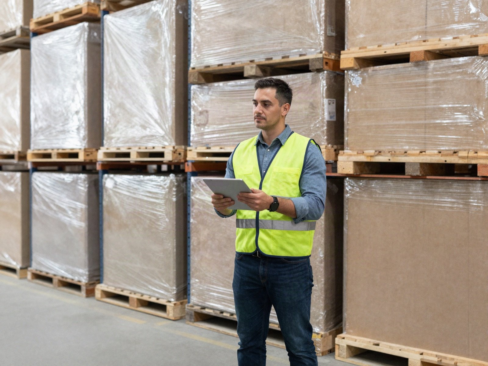 Logistics manager with a tablet in a warehouse