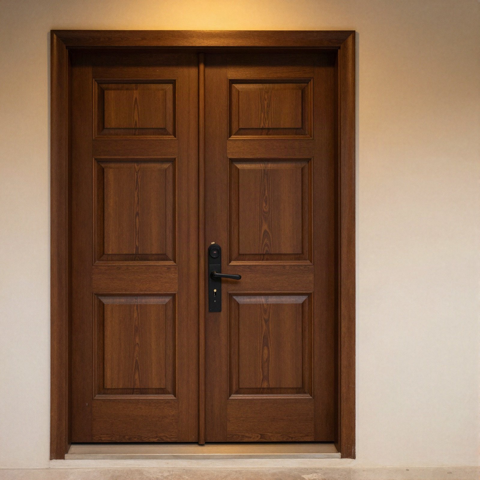 A panelled double front door in solid wood