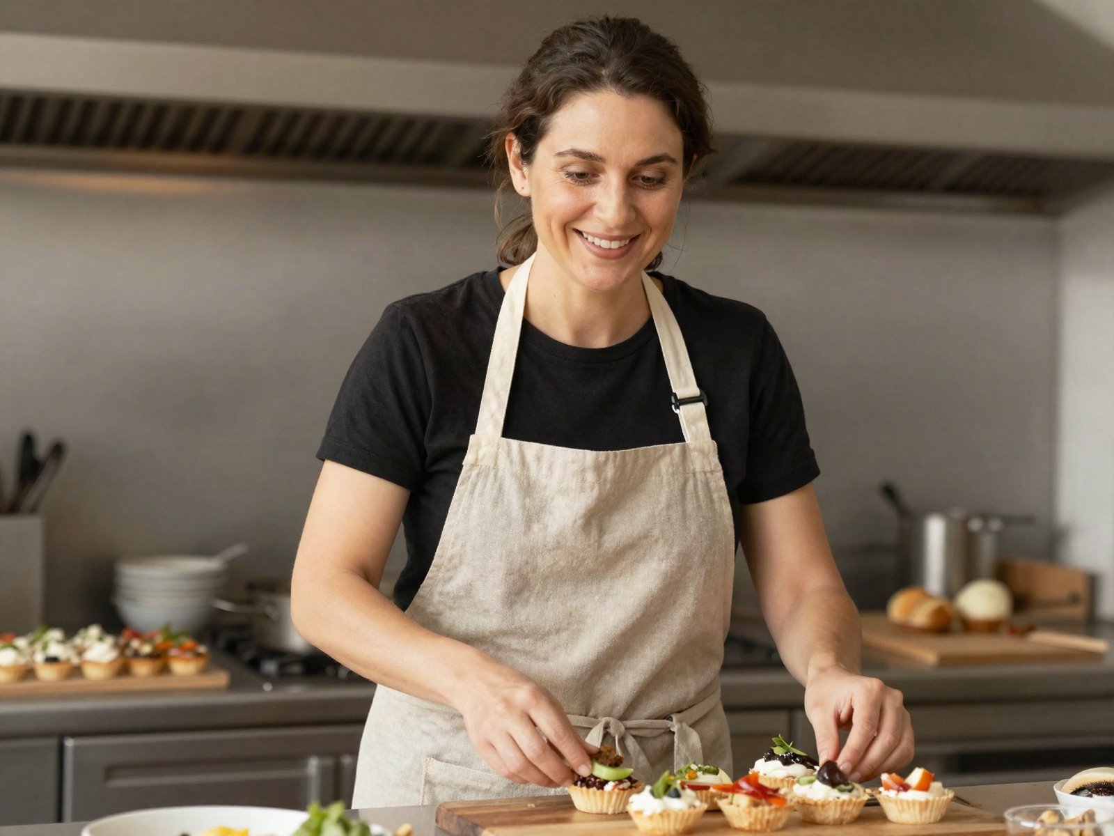 Hanan Al Mulhim, founder, arranging canapés in her kitchen