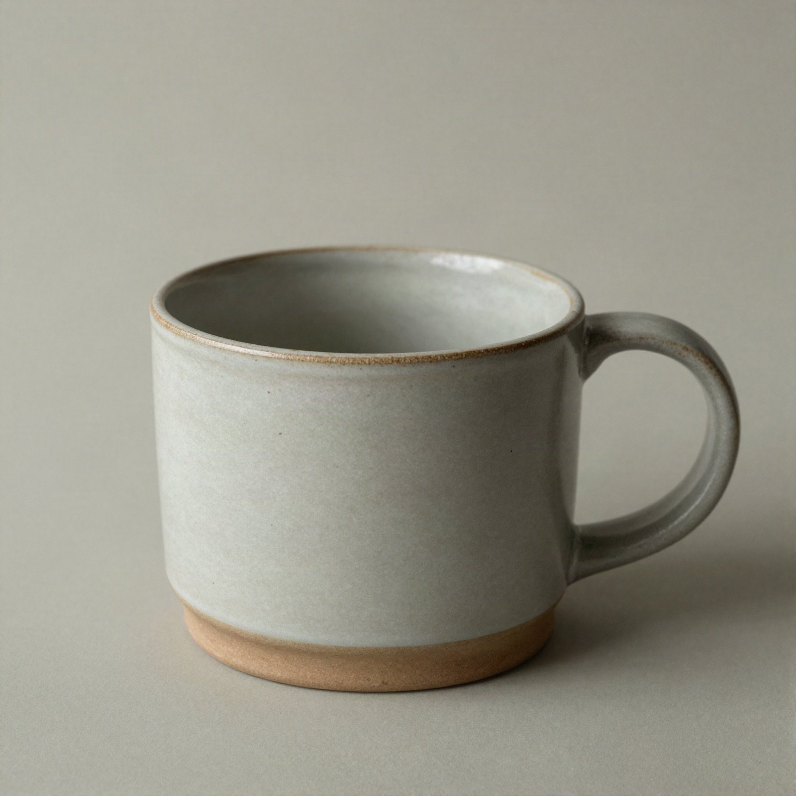 A handmade matte speckled ceramic cup with a small handle