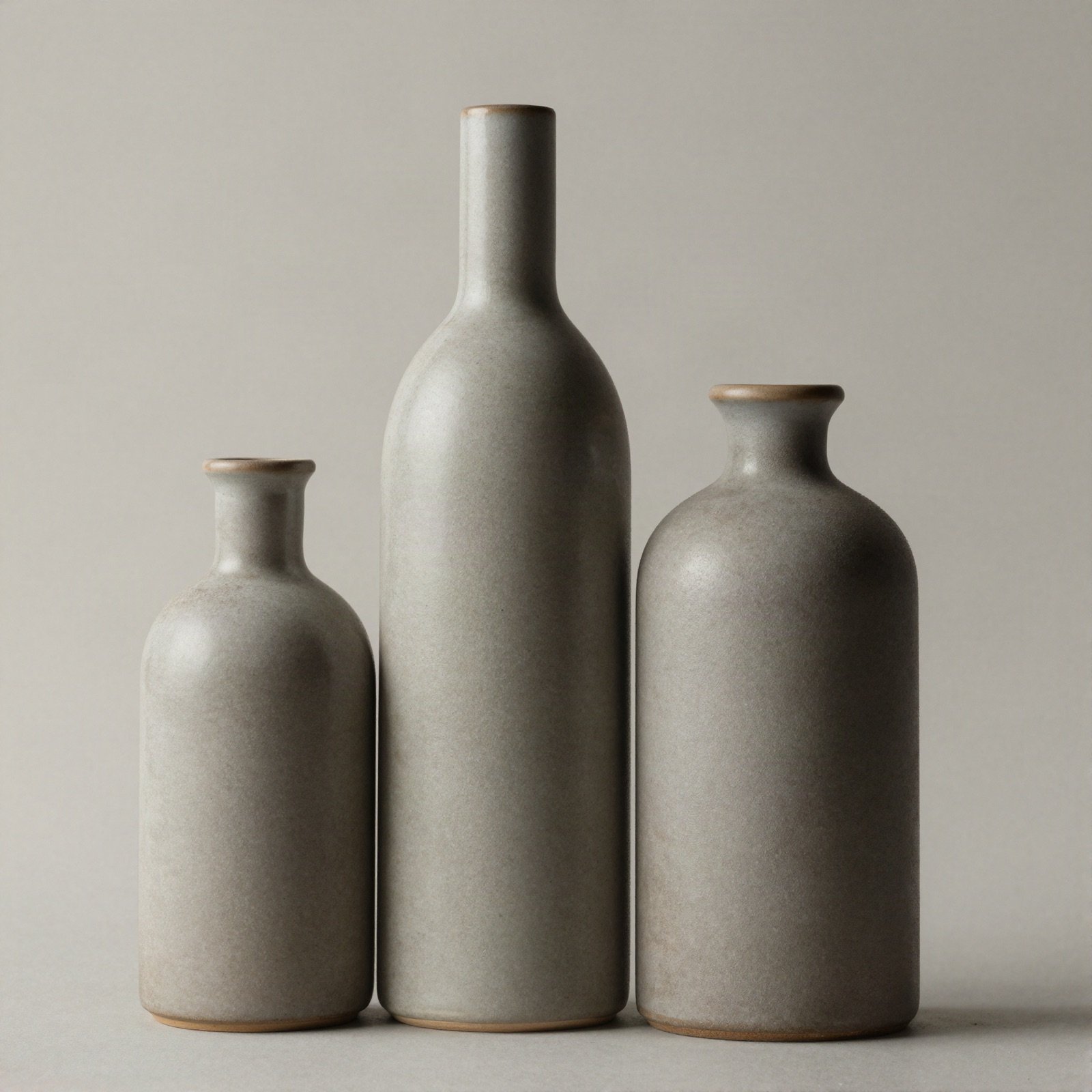 Three speckled grey handmade ceramic bottles