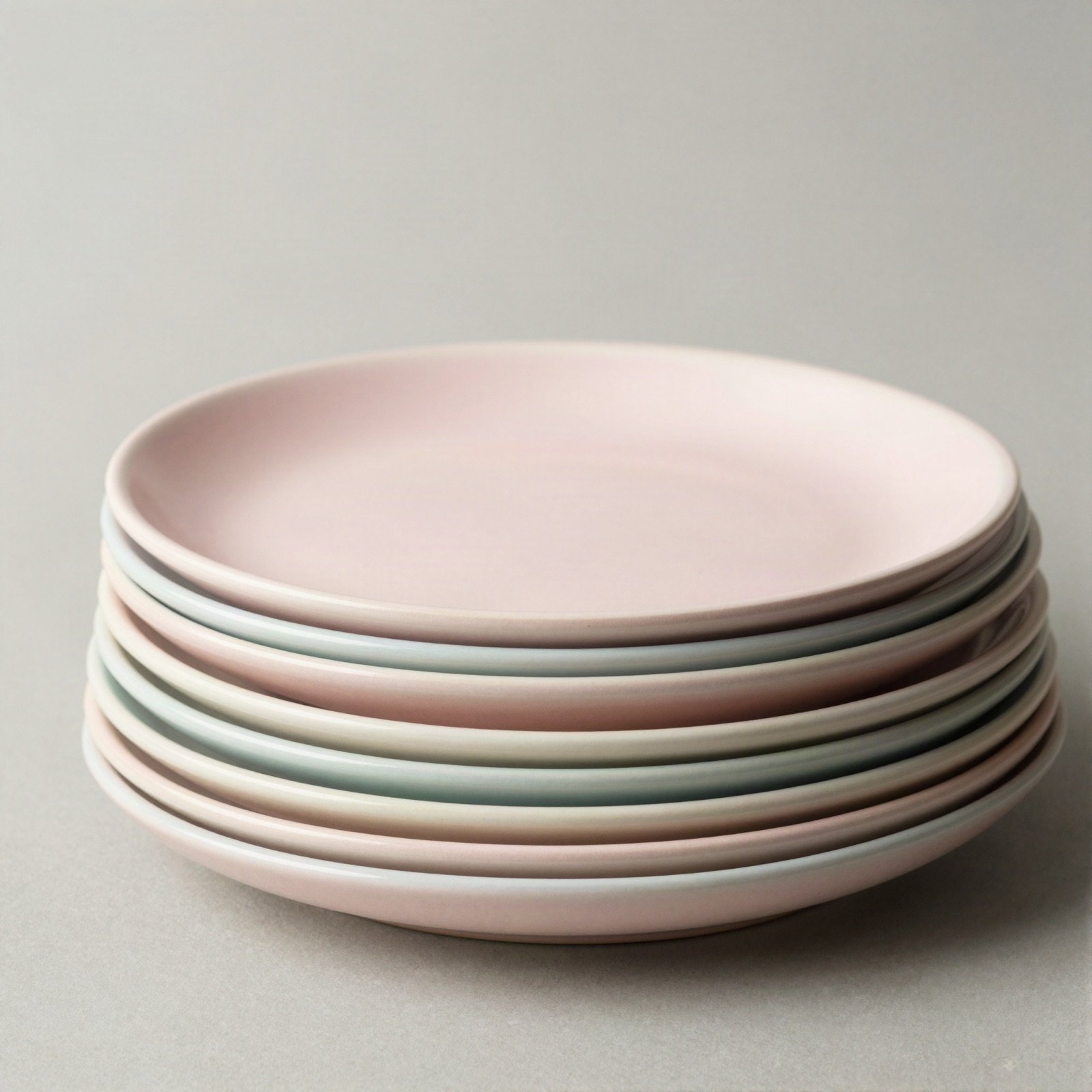 Stack of pastel pink, mint and blue ceramic plates