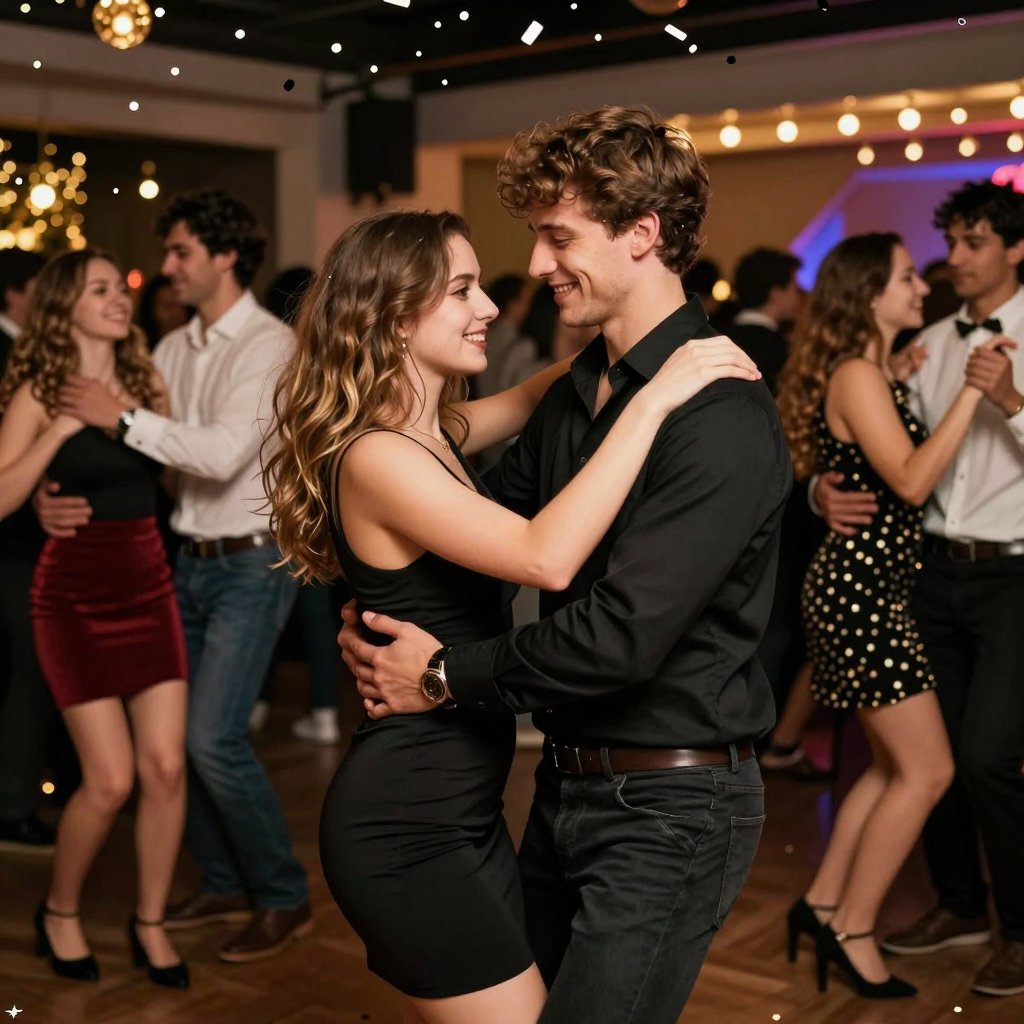 Guests dancing on a crowded festive dance floor