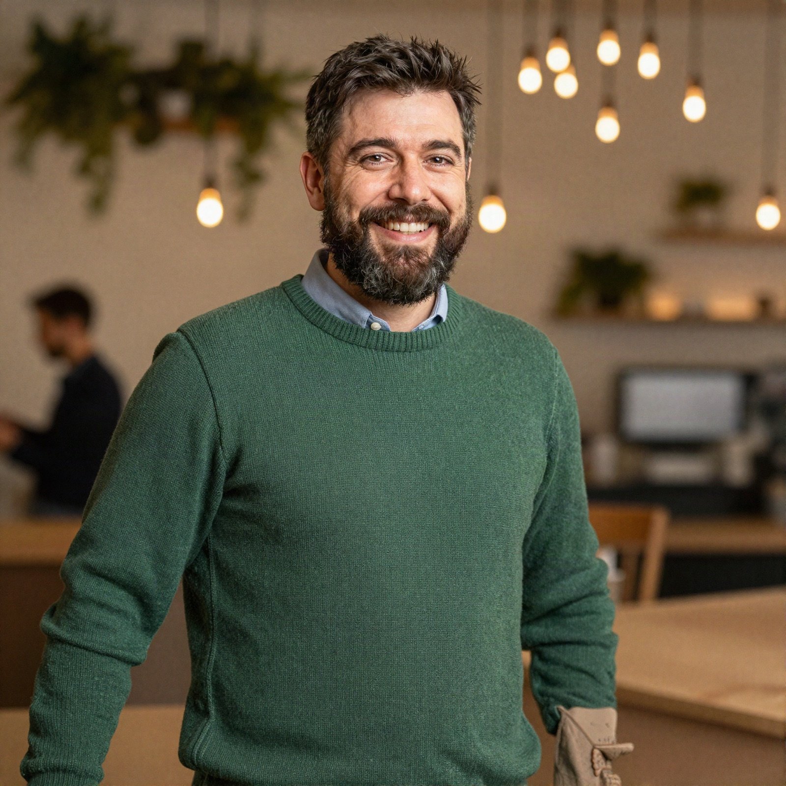 Omar Najjar, venue manager, in a green sweater