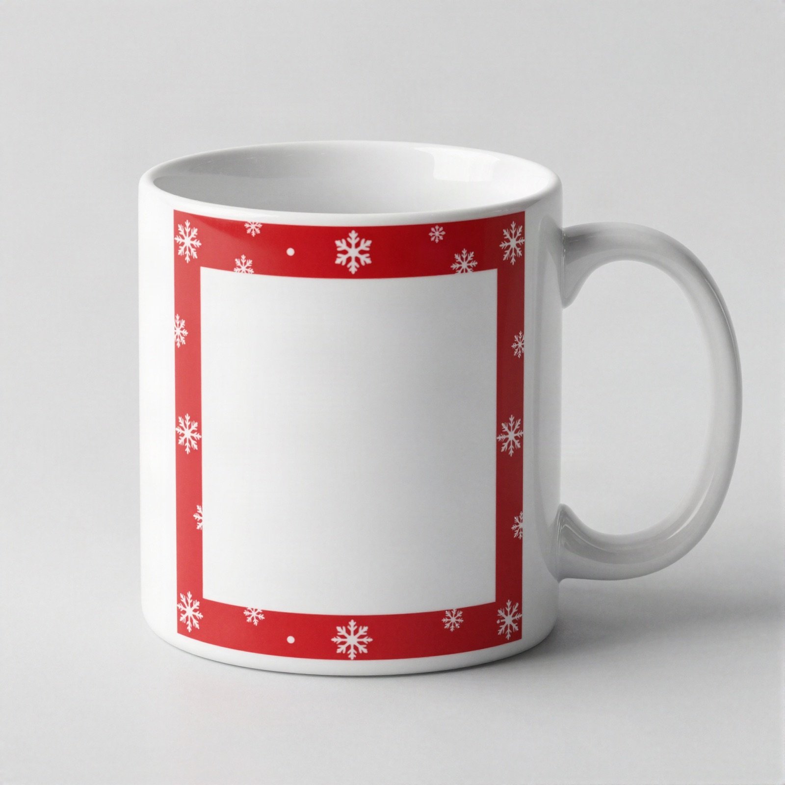 White photo mug with a red snowflake frame