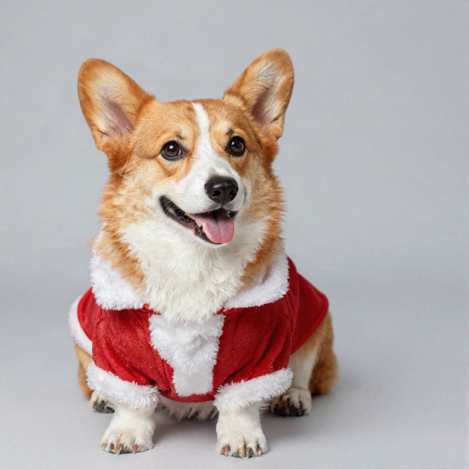 Corgi wearing a red Santa costume