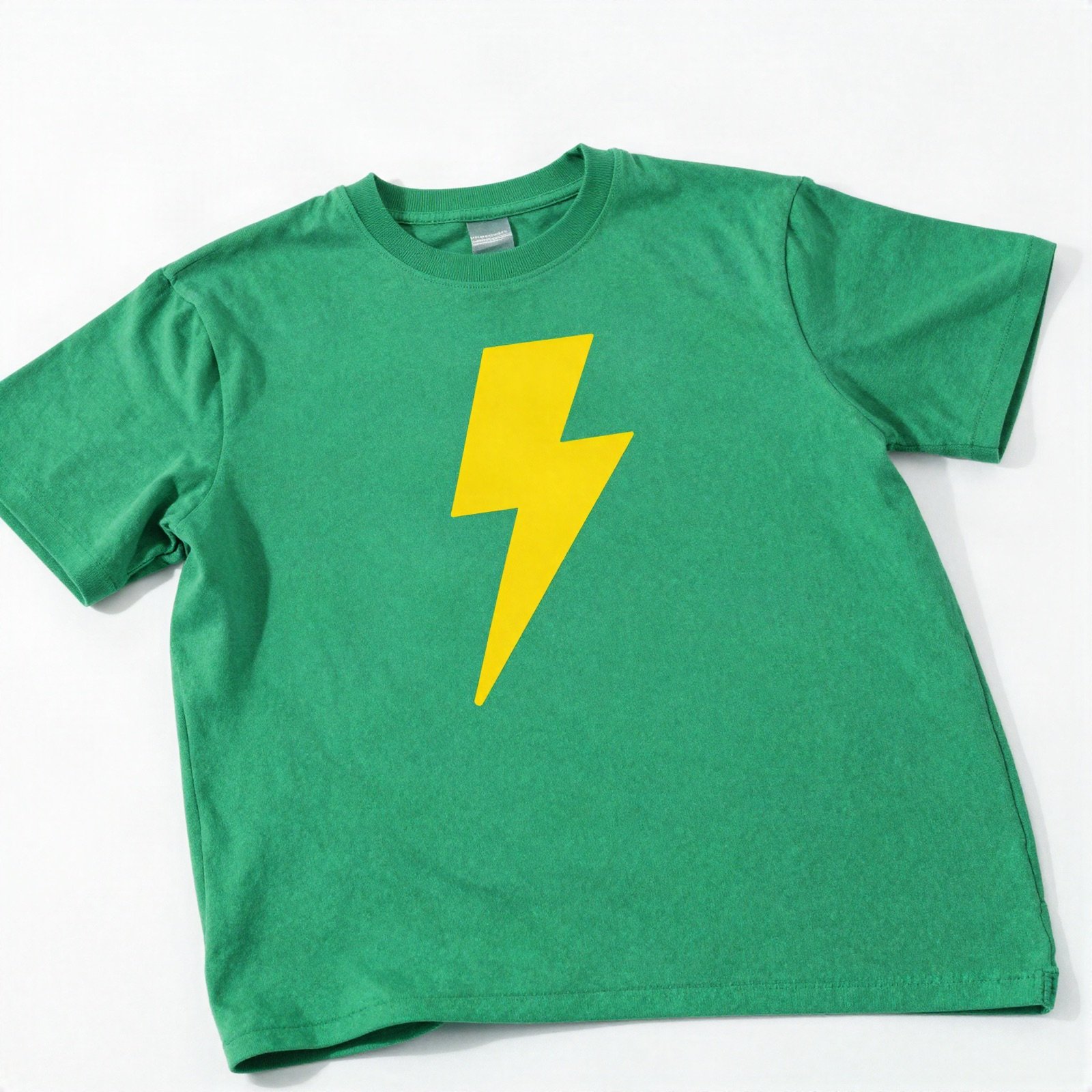 Green t-shirt with a yellow lightning bolt print