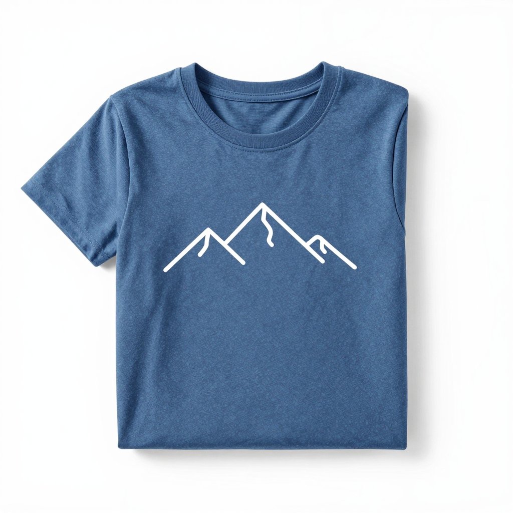 A blue t-shirt with a white mountain line print