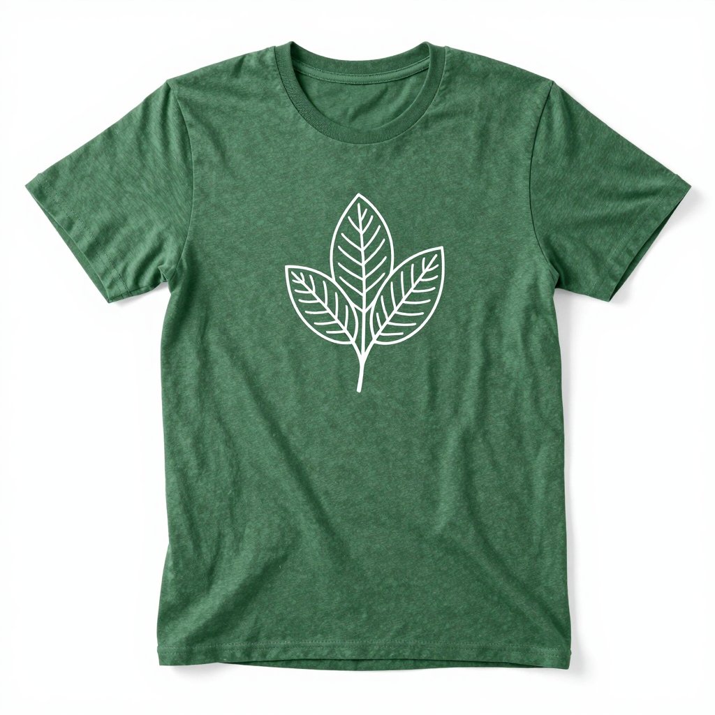A green t-shirt with a white leaf print