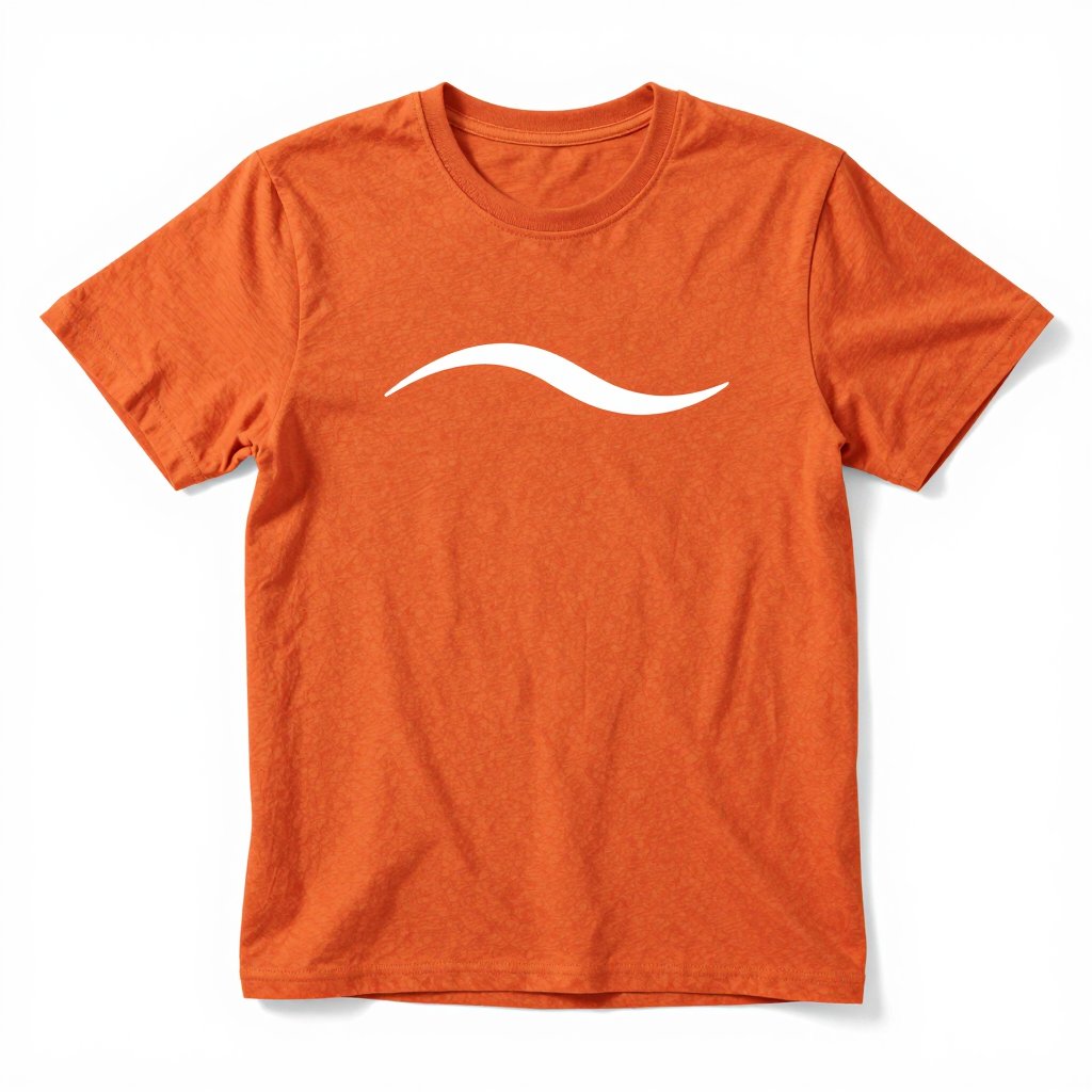 An orange t-shirt with a white wave print