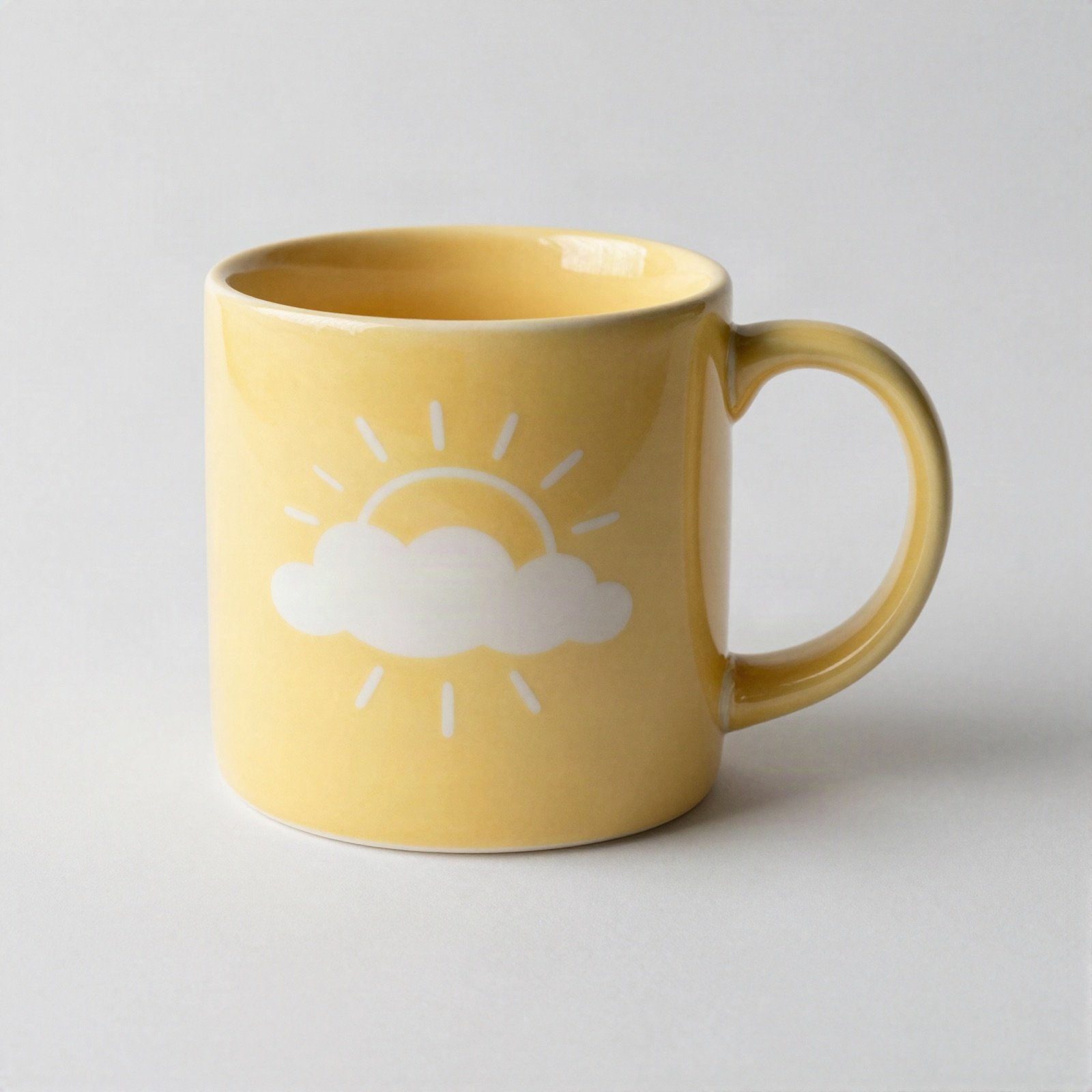Yellow mug printed with a sun and cloud