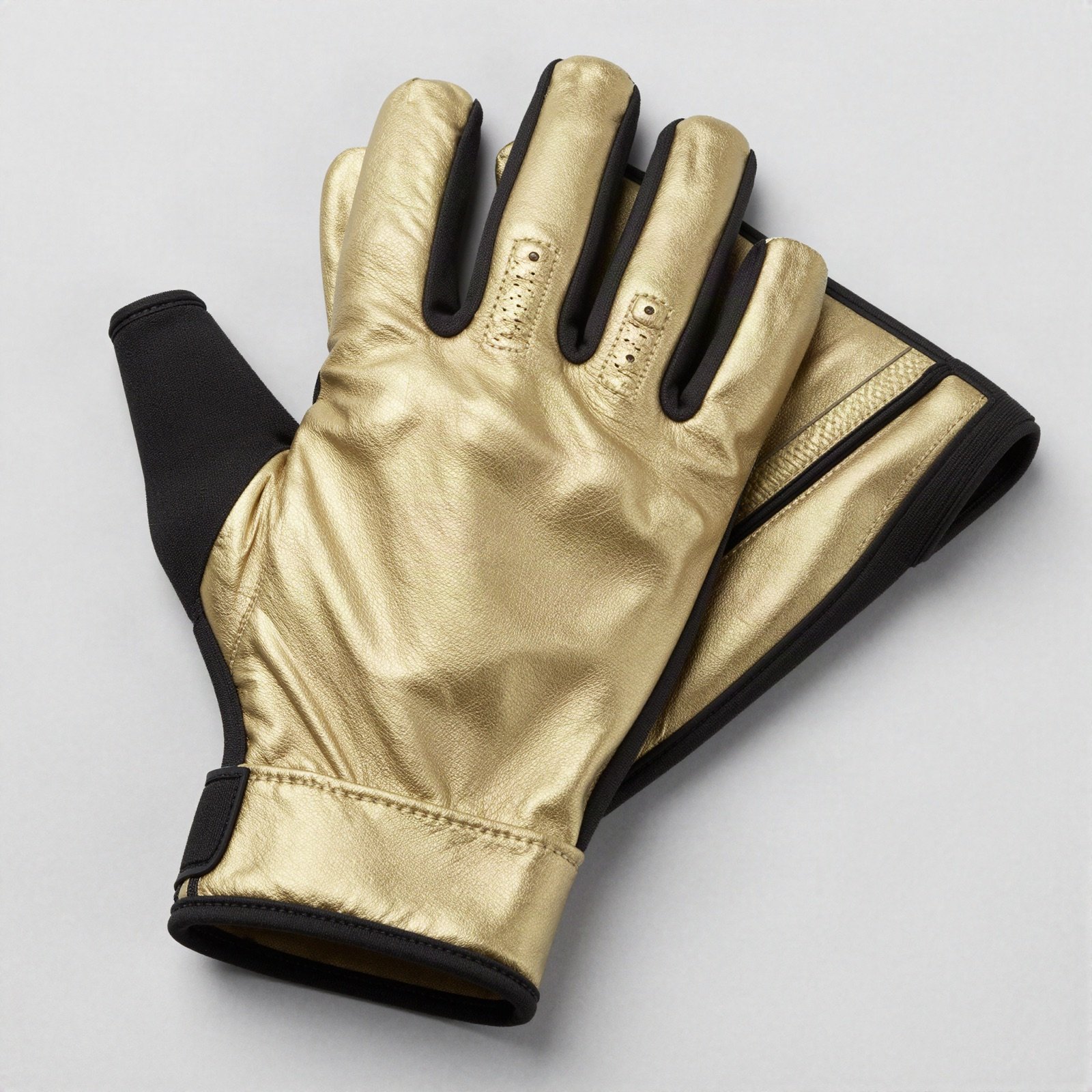 Pair of metallic gold cycling gloves, folded