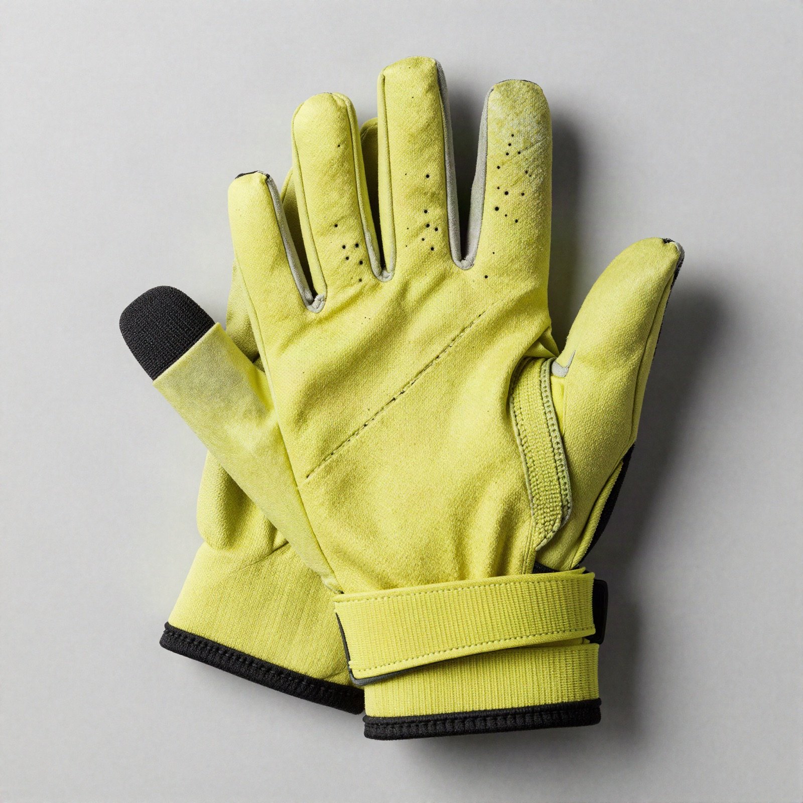 Pair of bright yellow cycling gloves, folded