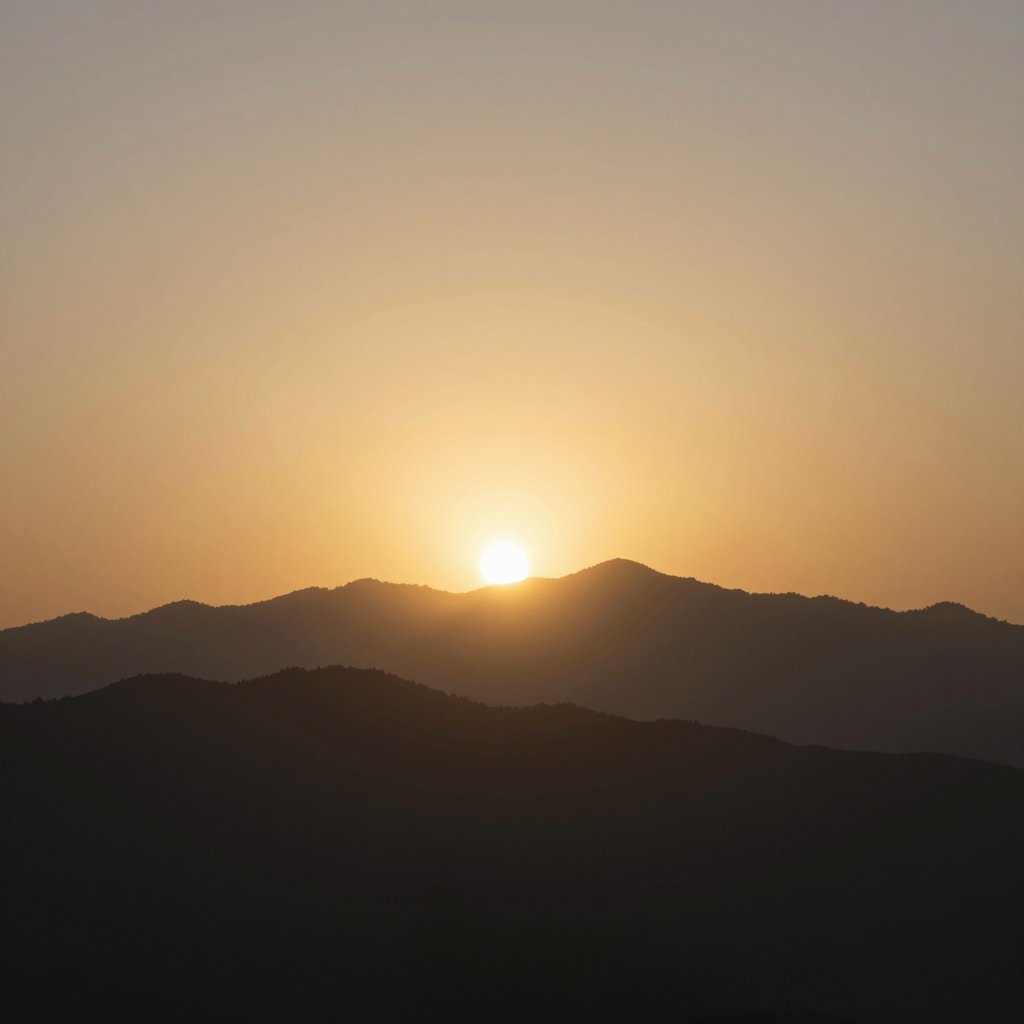 Album artwork of a golden sunrise over dark mountains