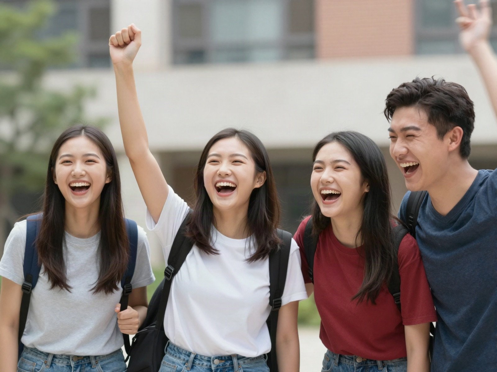أصدقاء يهتفون في الحرم الجامعي