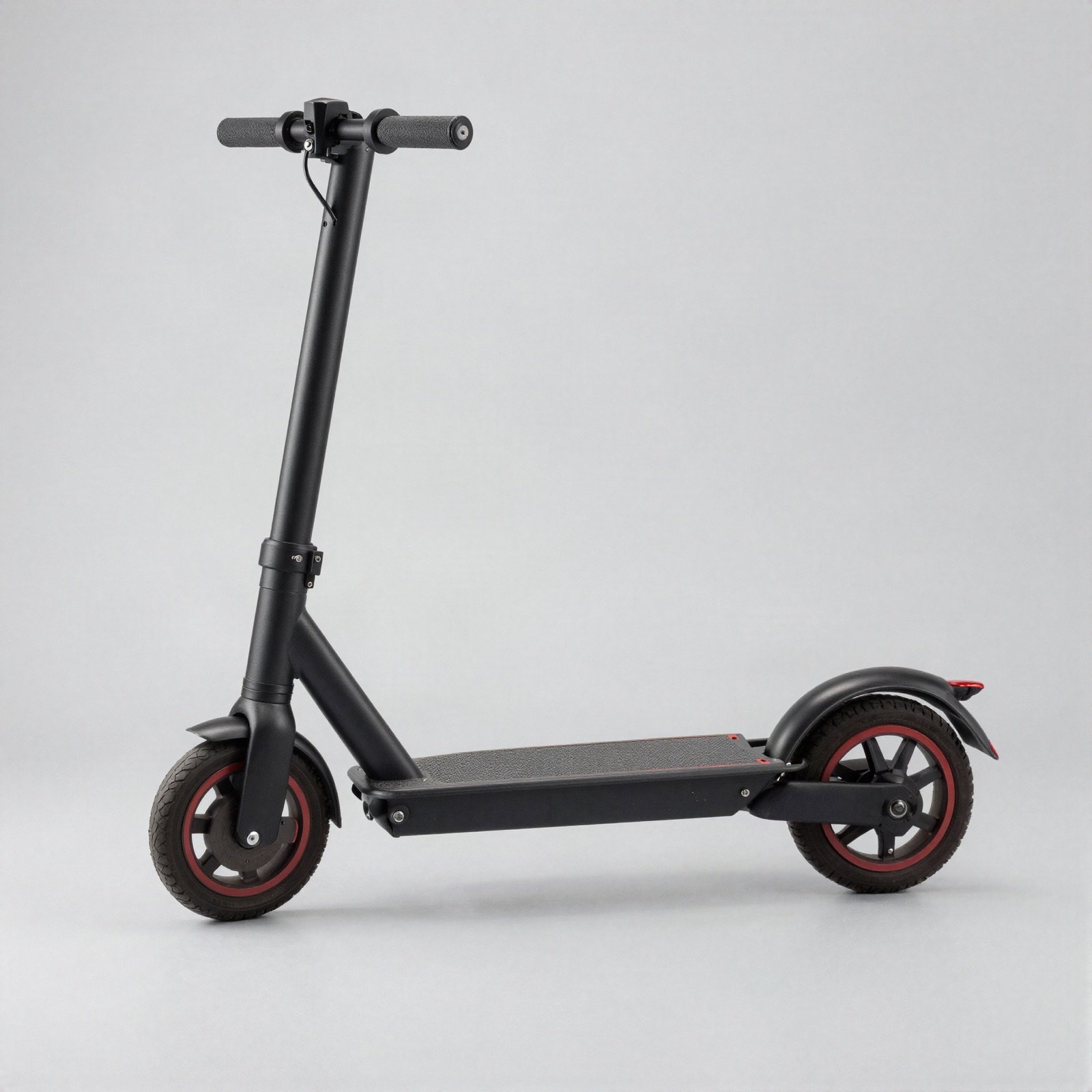 Matte black electric kick scooter with red wheel rims