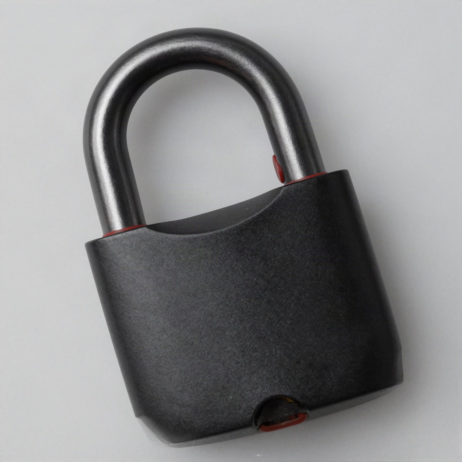 Heavy-duty black steel scooter lock with red trim