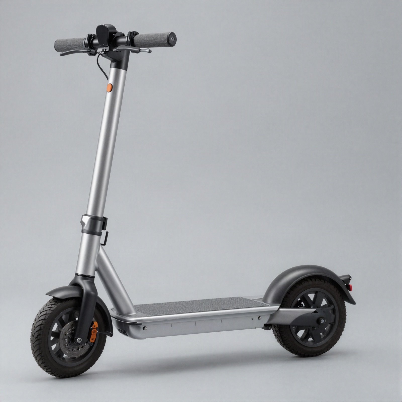 Silver aluminium electric kick scooter with air-filled tyres