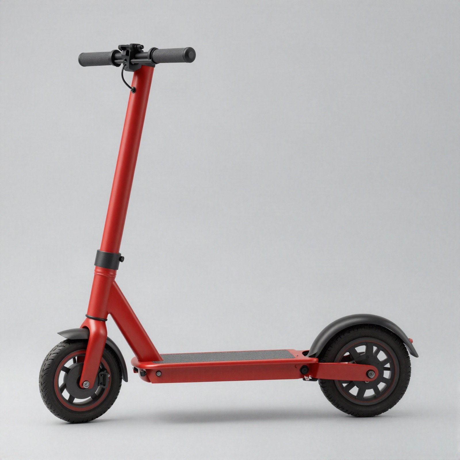 Red electric kick scooter with black wheels