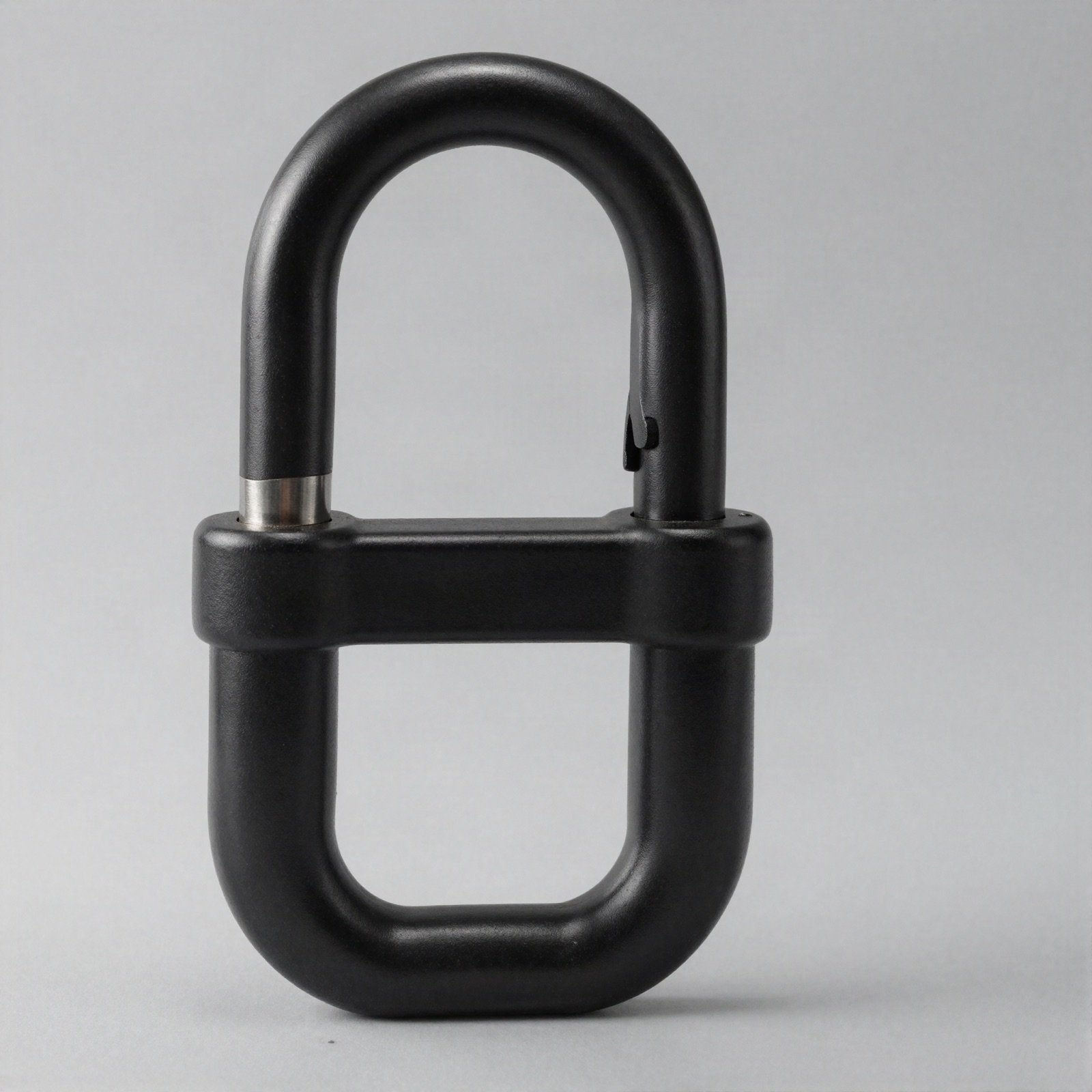 Black hardened-steel shackle lock with a crossbar