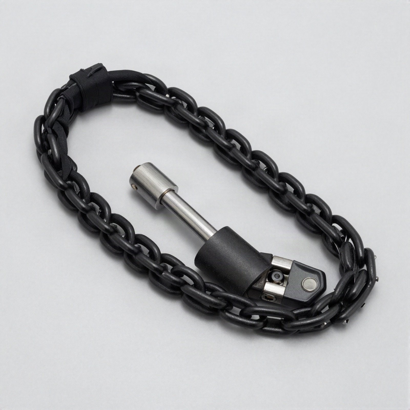 Black steel chain lock with a cylinder lock body