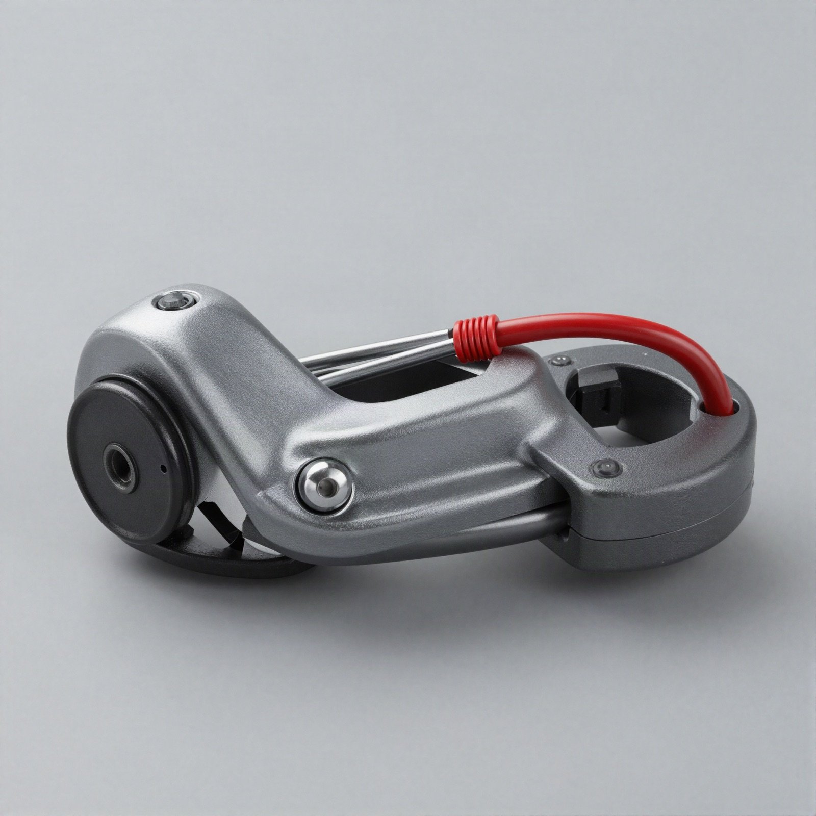 Silver alloy scooter lock with a red cable shackle