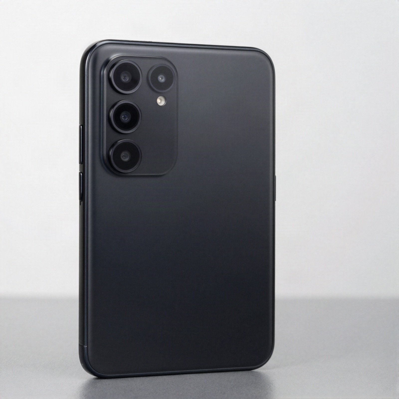Black smartphone seen from the back with a quad camera module