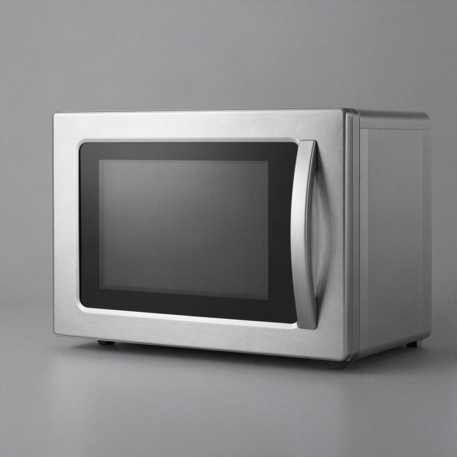 Stainless steel countertop microwave oven with a dark glass door