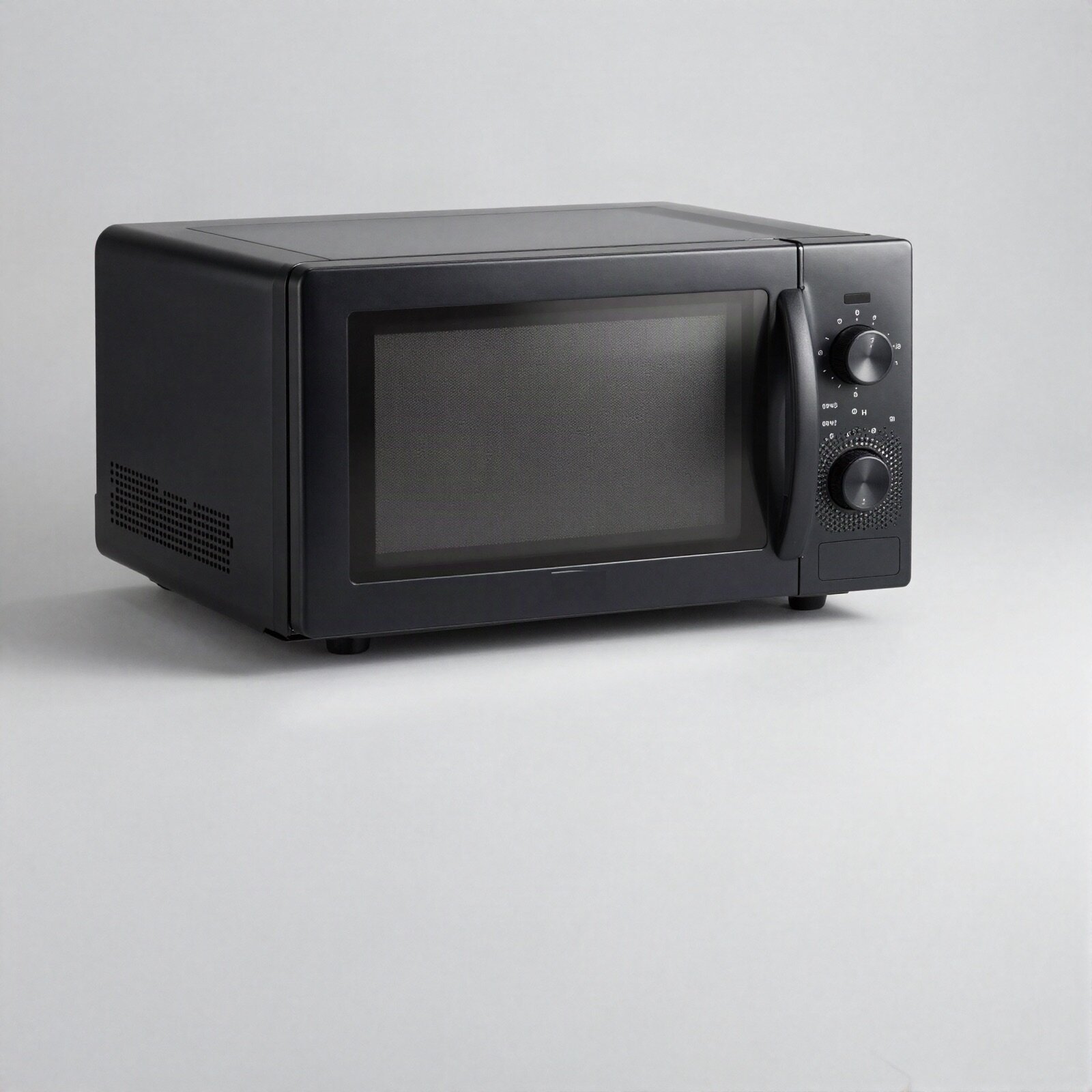 Compact black countertop microwave oven with a rotary dial