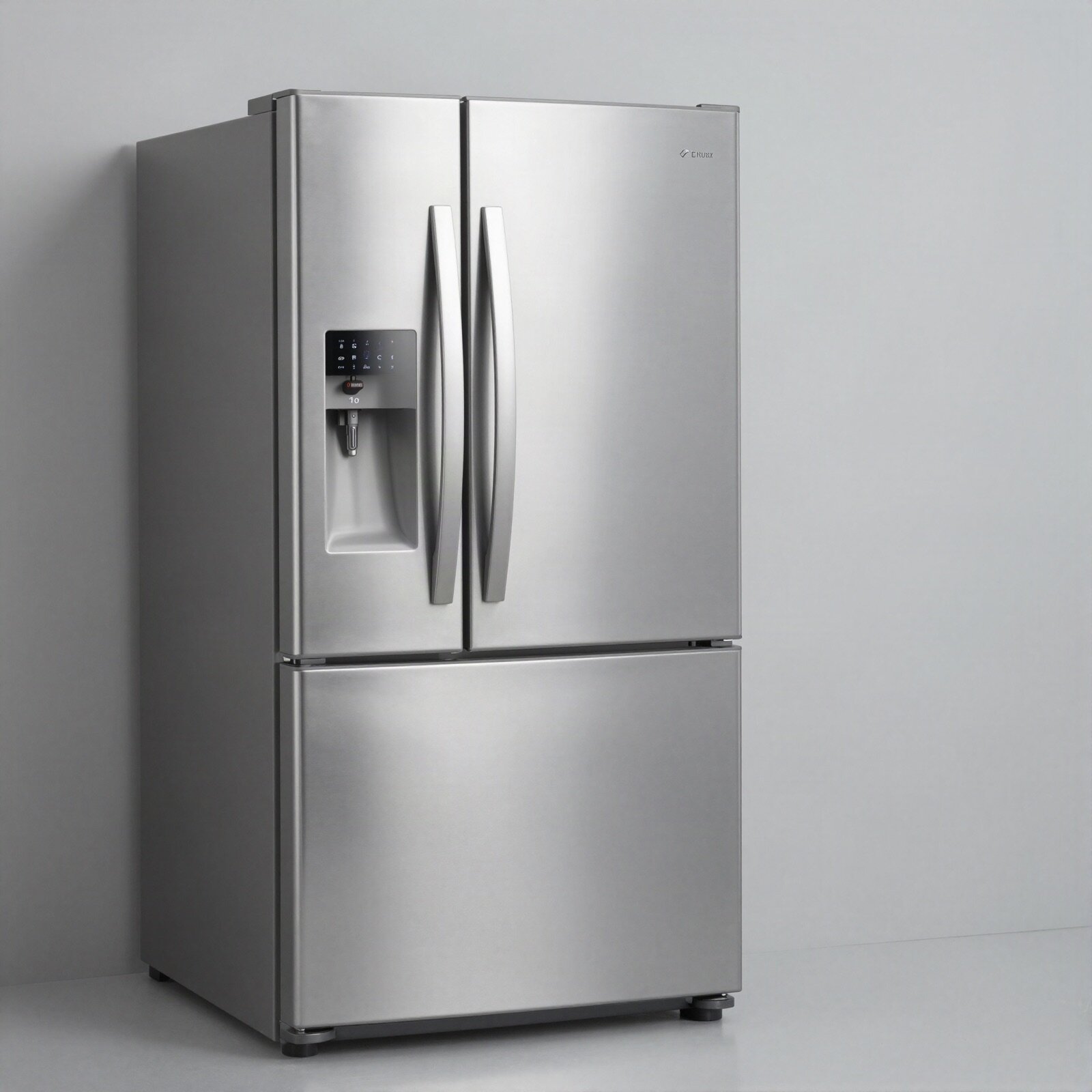 Stainless steel French door refrigerator with a bottom freezer drawer