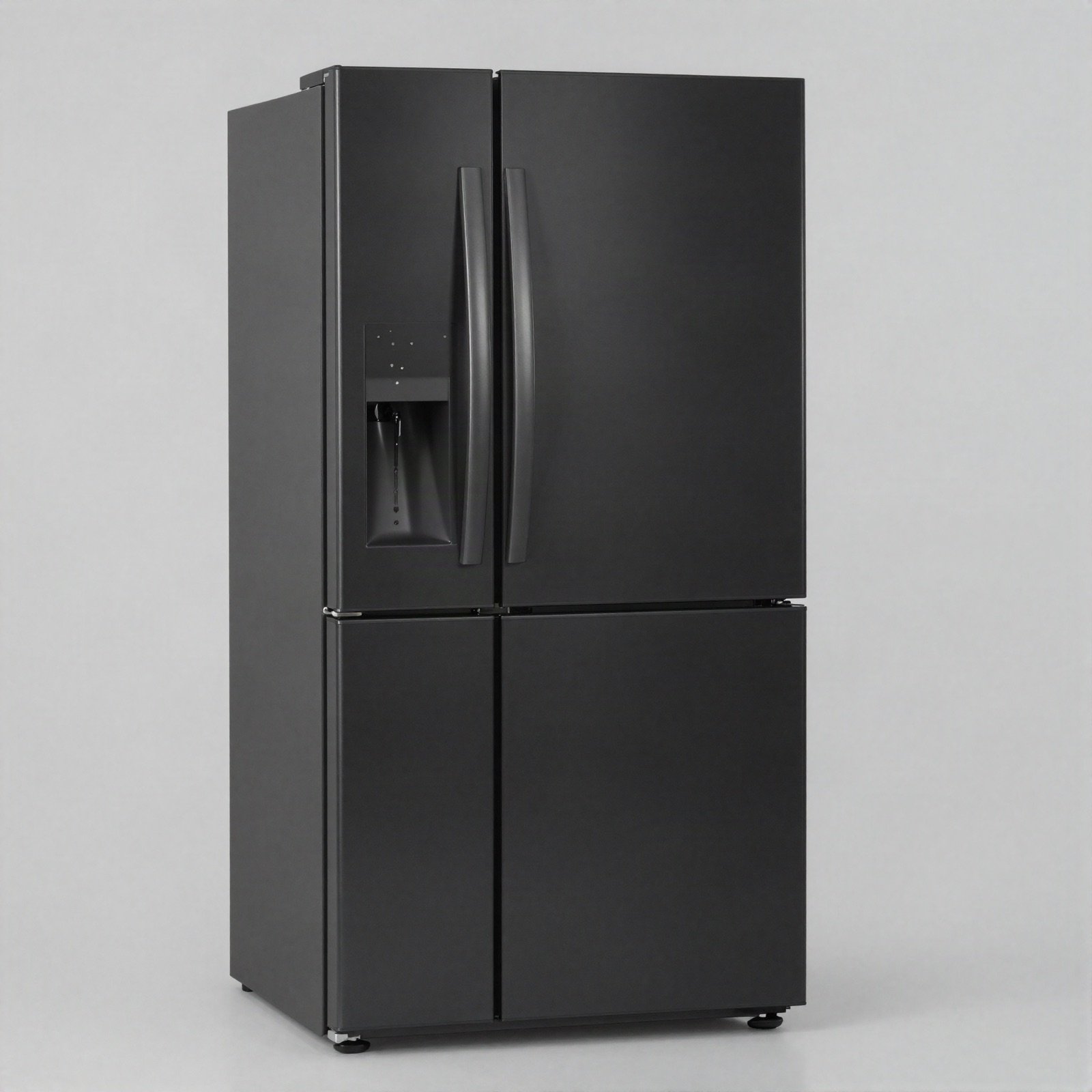 Black side-by-side refrigerator freezer with a water dispenser