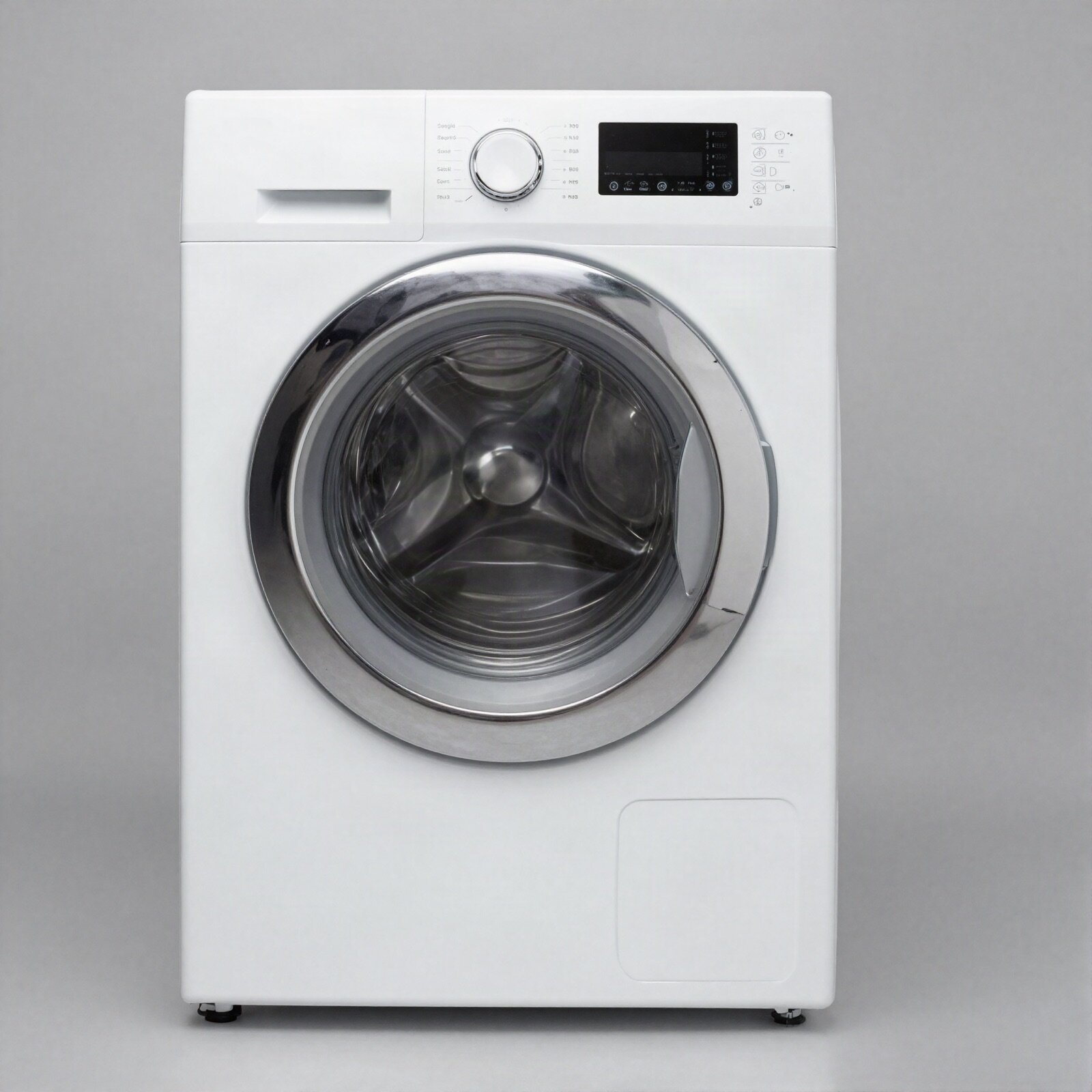 White washer dryer with a large chrome door