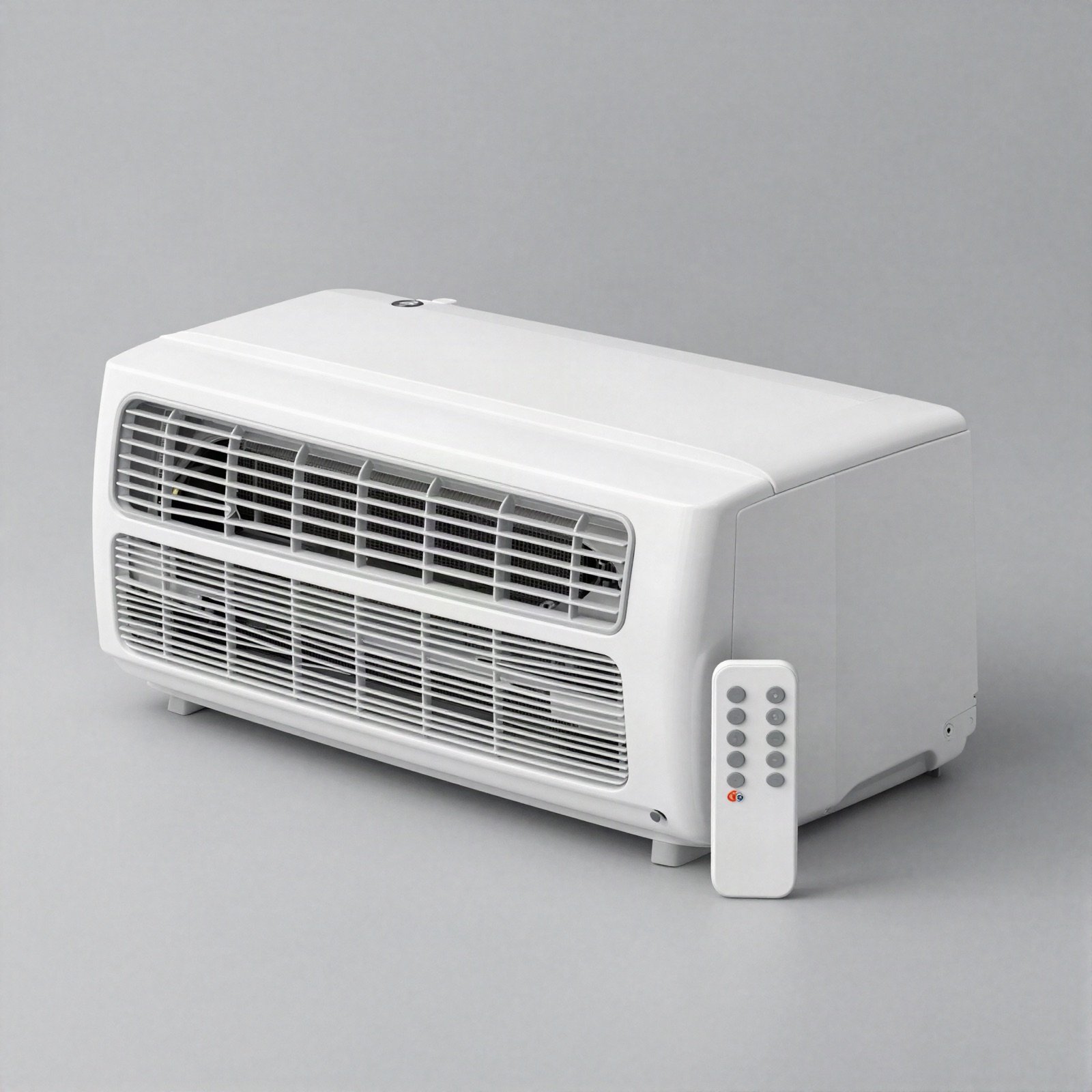 White window air conditioner with a small remote control