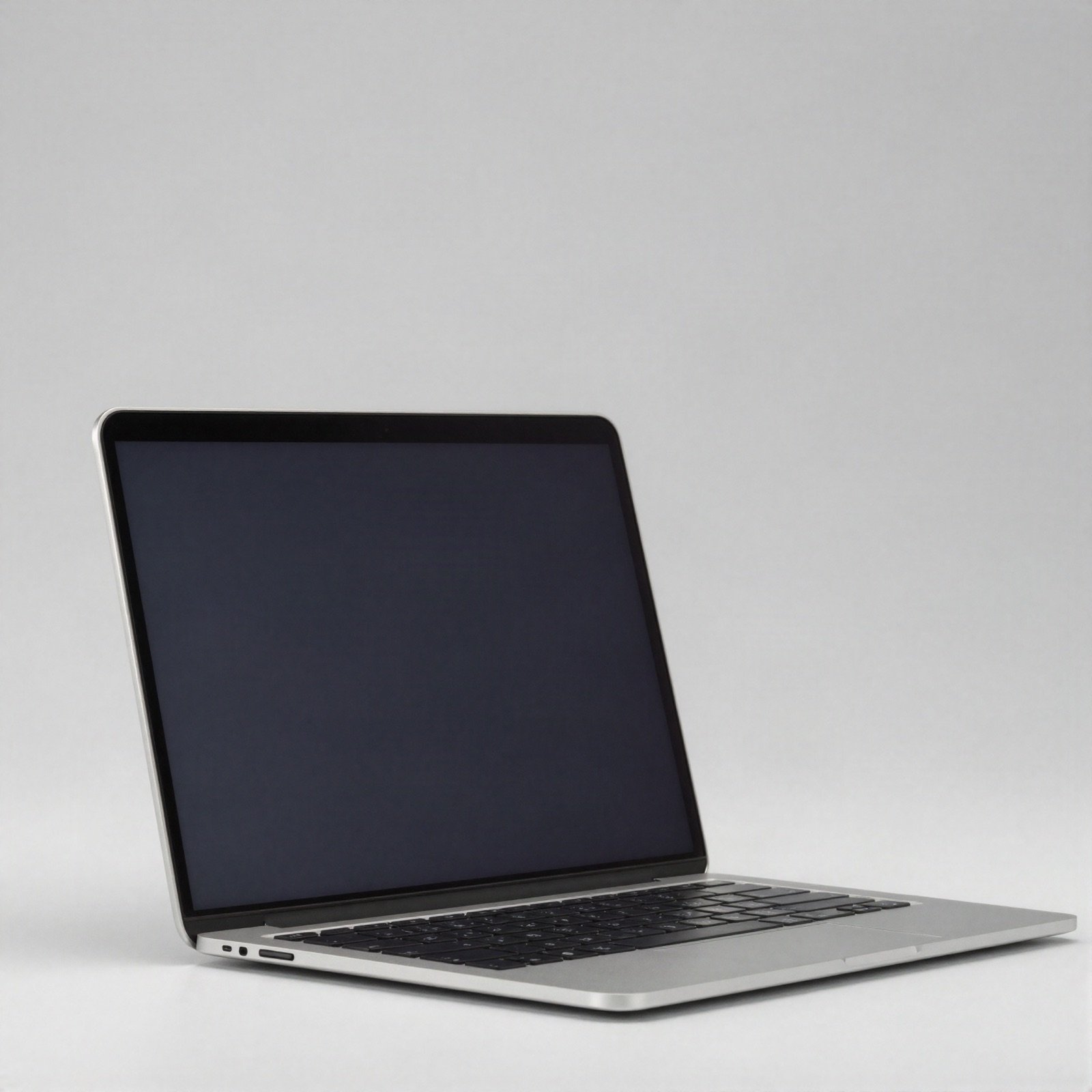 Thin silver ultrabook laptop opened on a grey background
