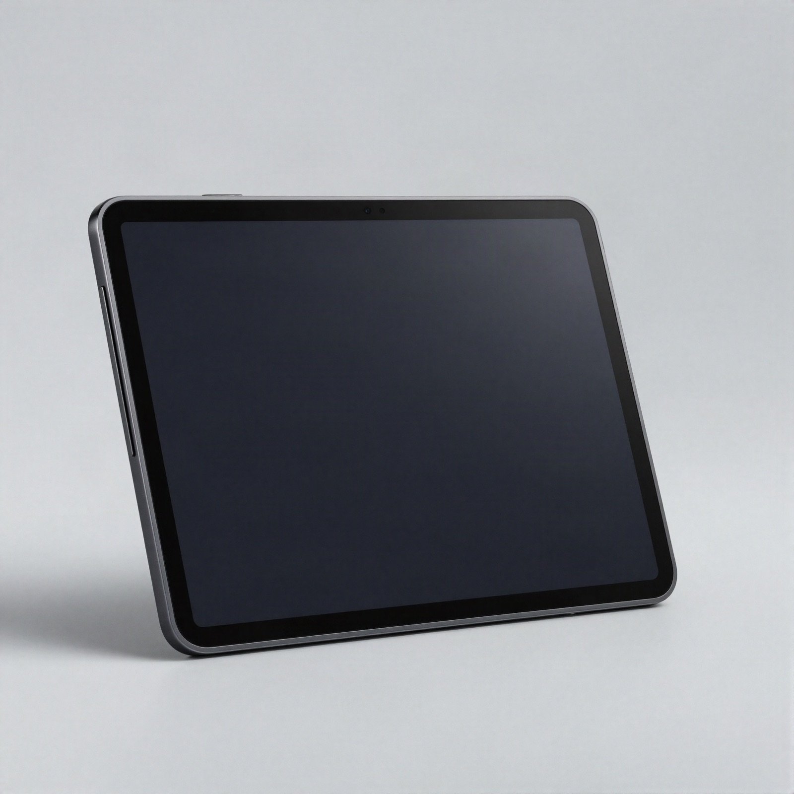 Slim black tablet standing upright