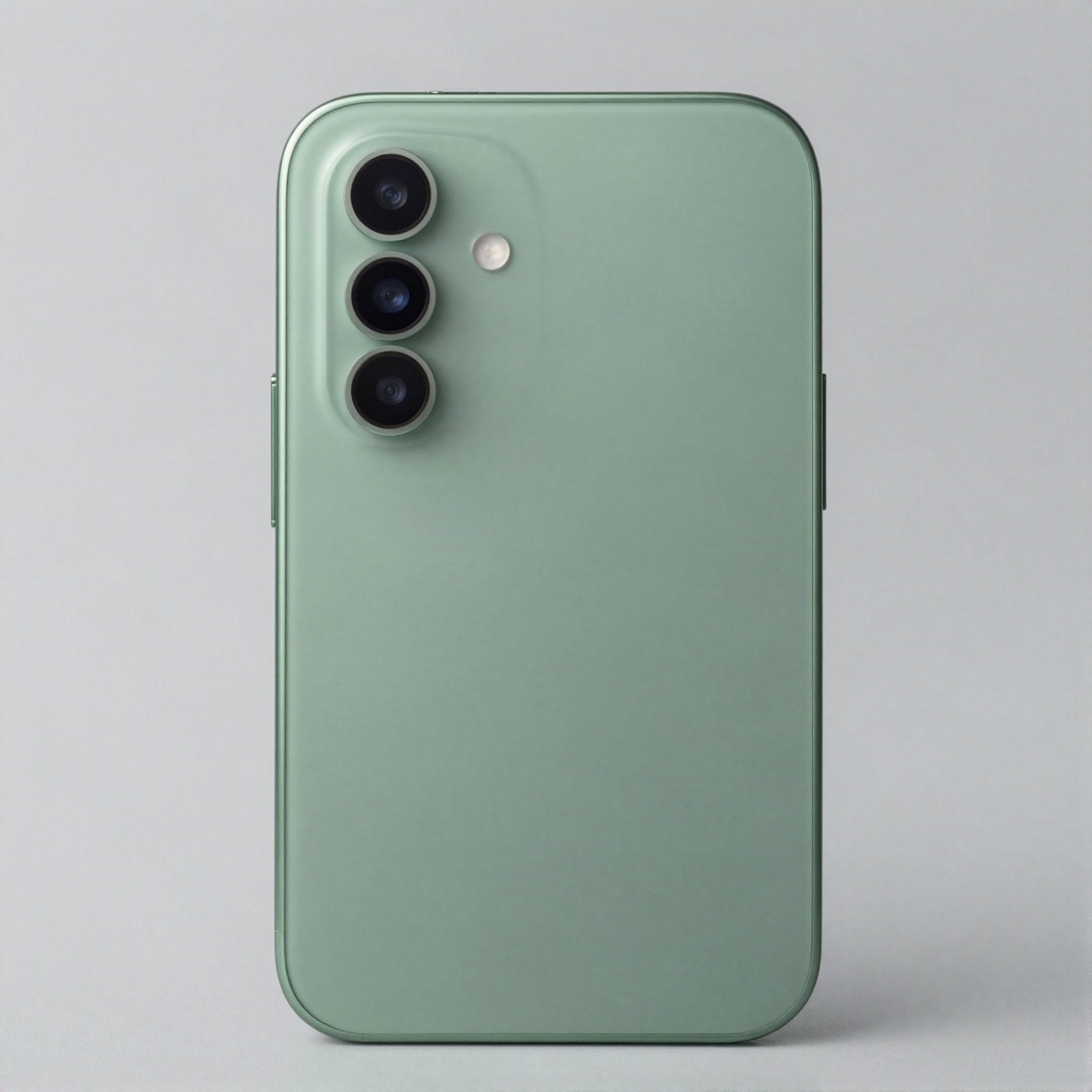 Sage green smartphone seen from the back with a triple camera