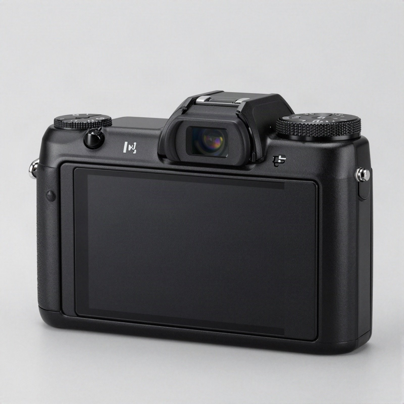 Black mirrorless camera seen from the back