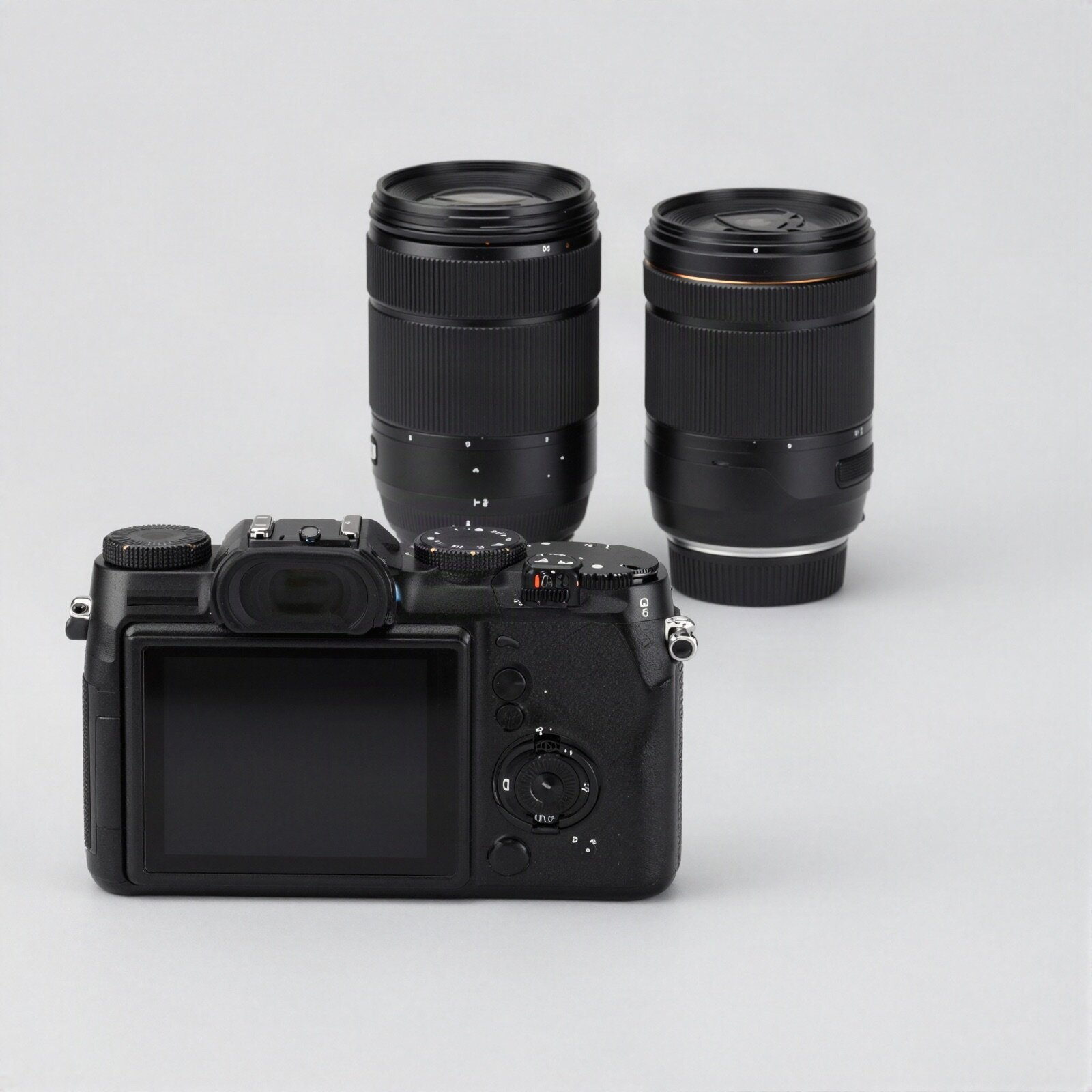 Black system camera with two zoom lenses