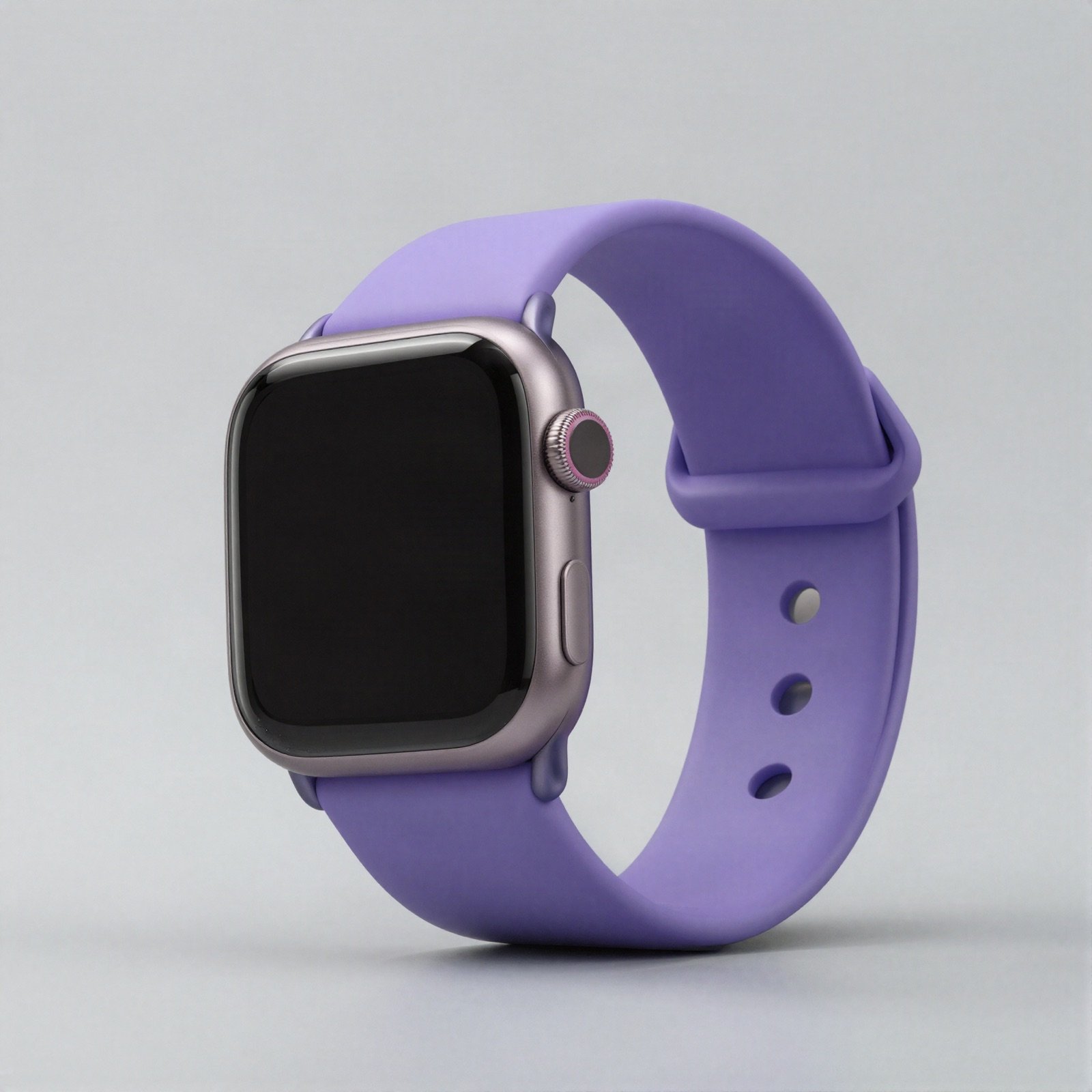 Square smartwatch with an orchid purple strap